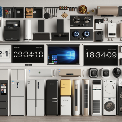  洗衣机 电视 热水器 油烟机su模型 