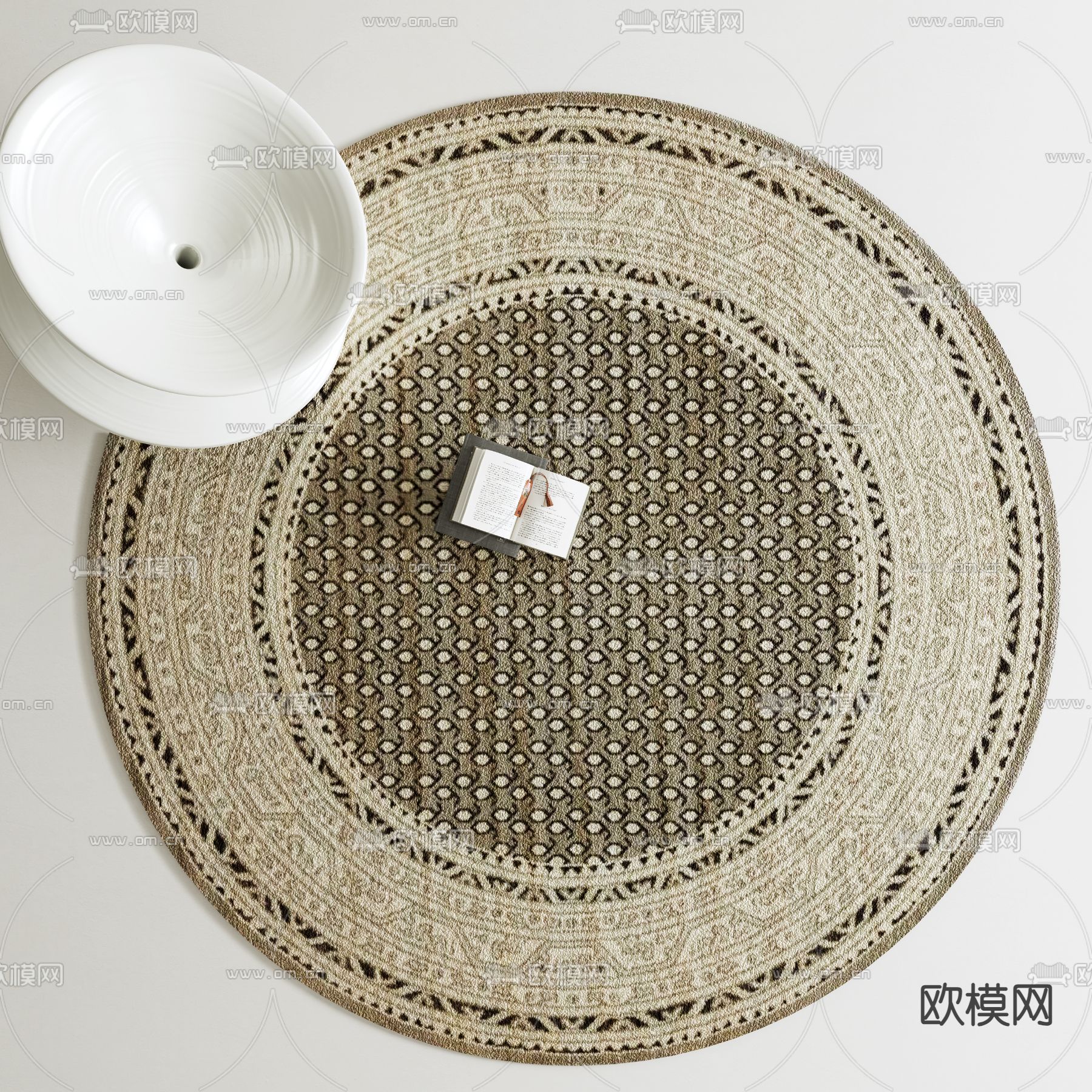 圆形地毯 剑麻地毯su模型下载（渲染图1）