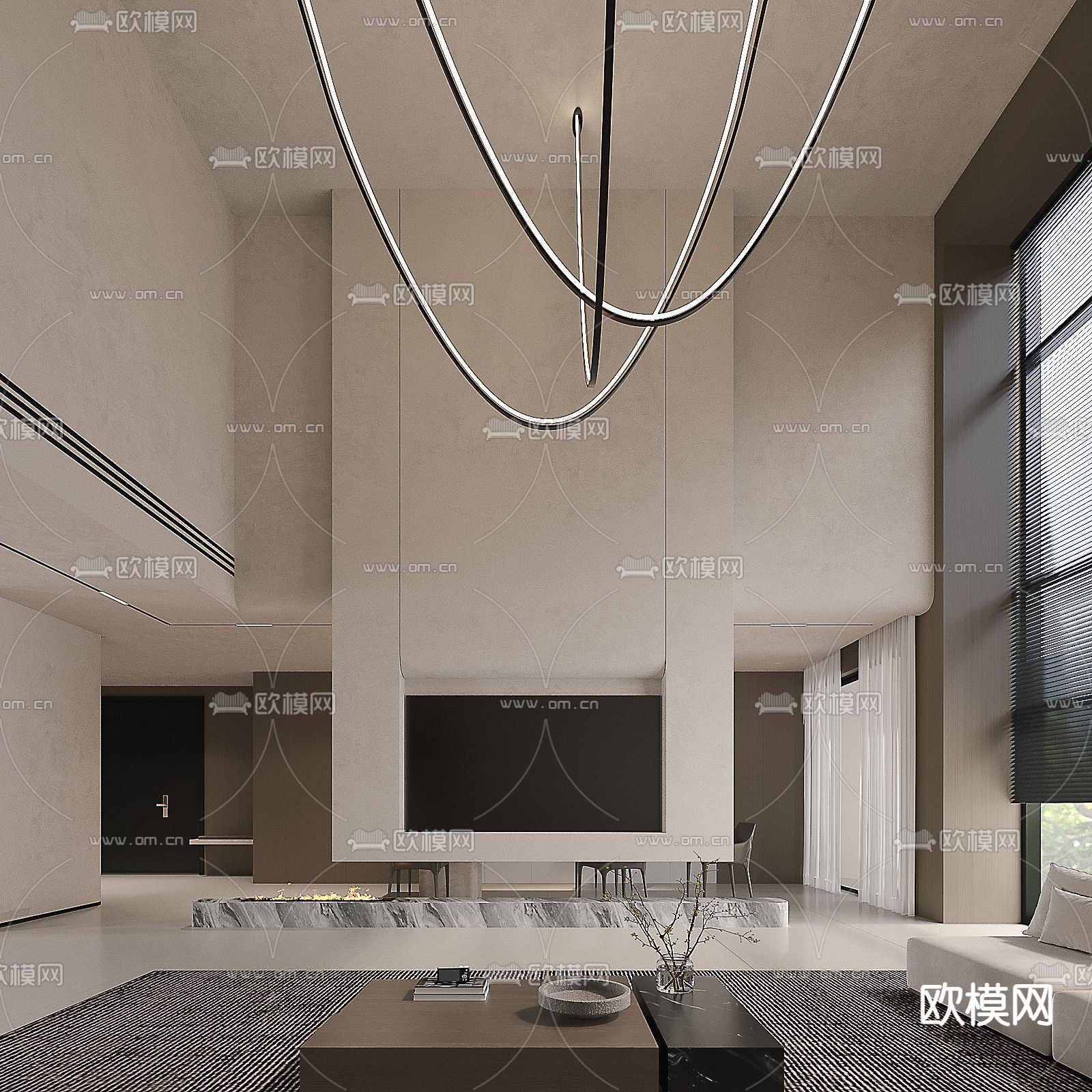 侘寂风别墅客厅su模型下载（渲染图1）