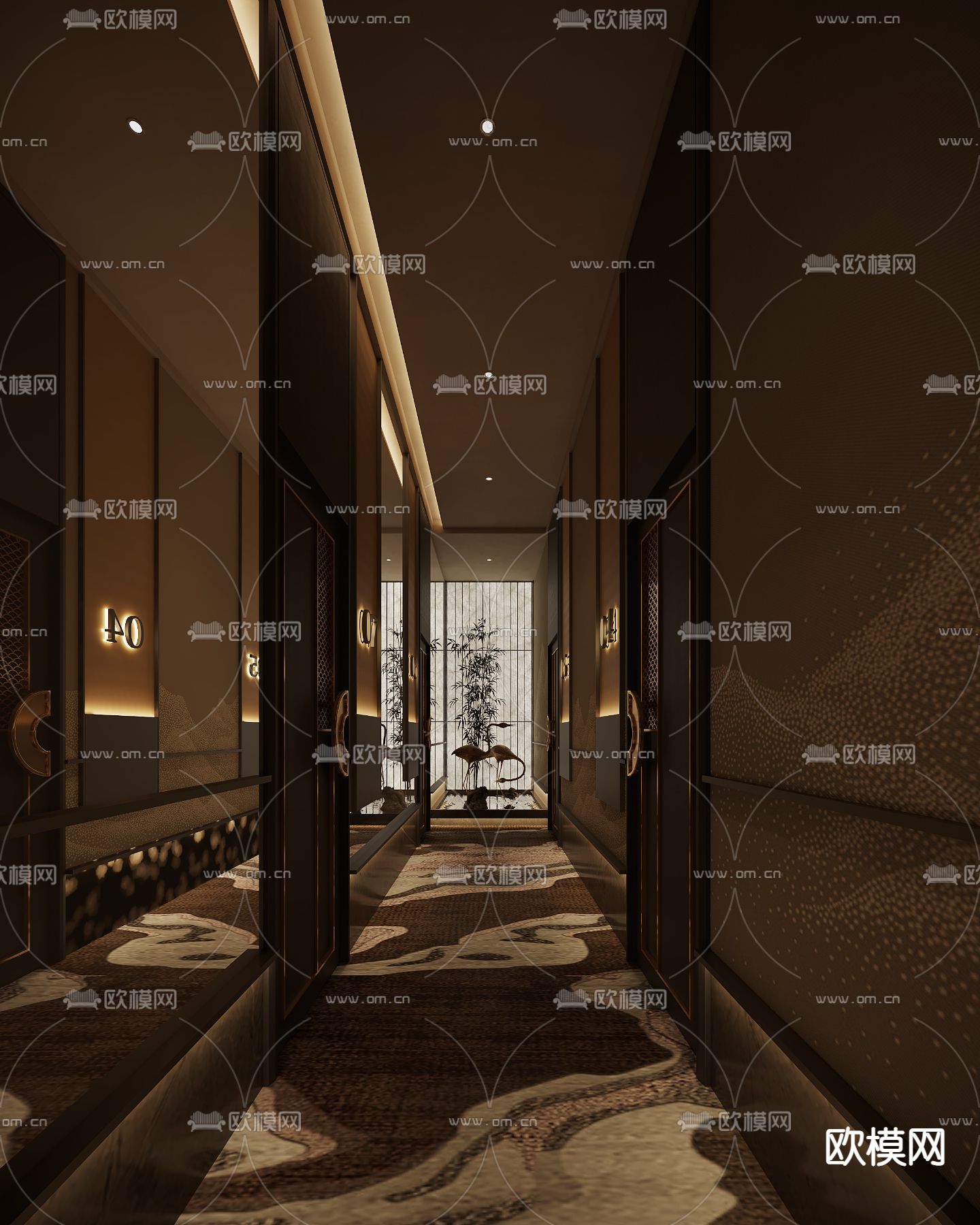 新中式走廊 过道景观su模型下载（渲染图1）