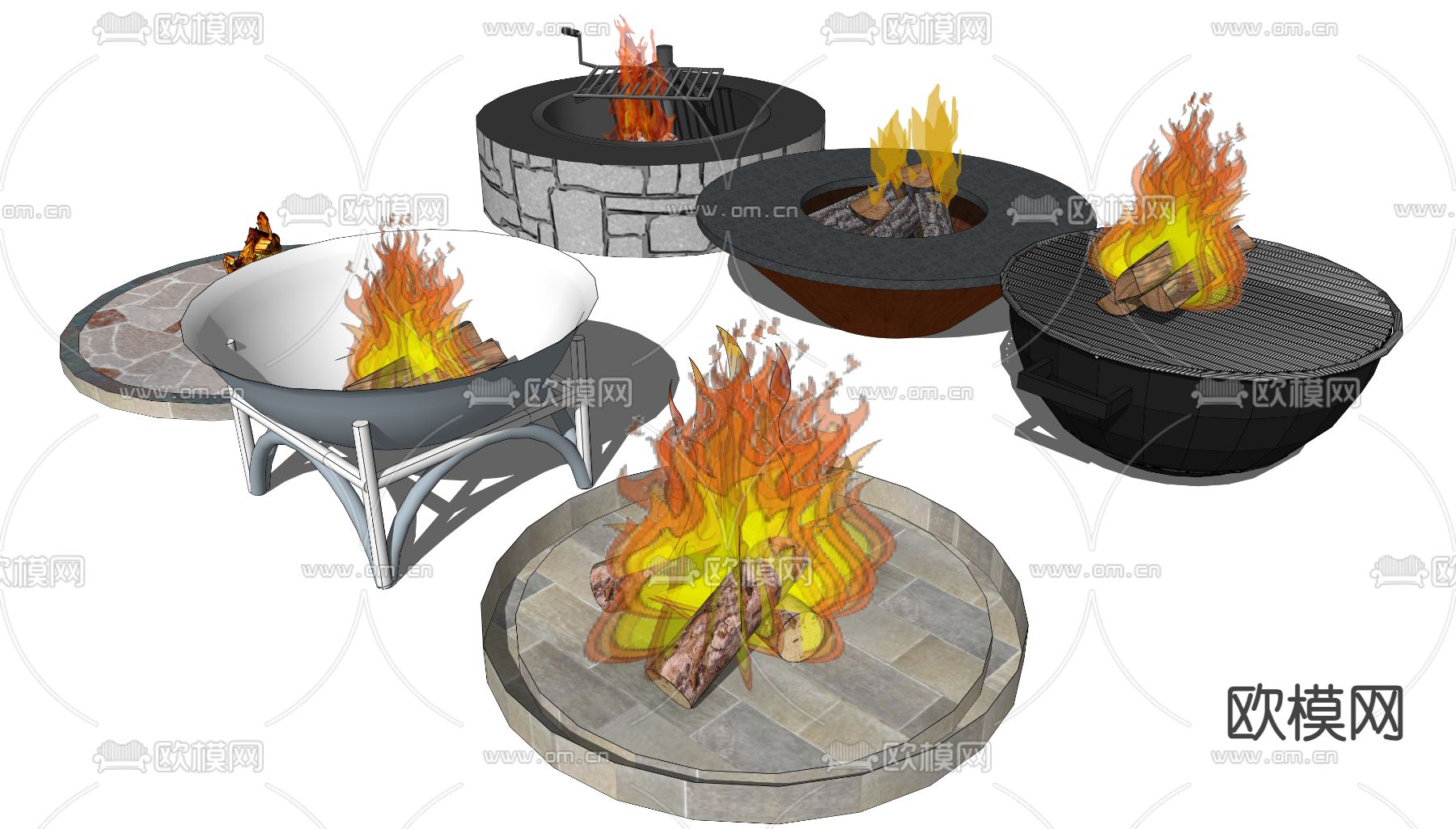 炉火壁炉 火焰 火堆篝火su模型下载（渲染图2）