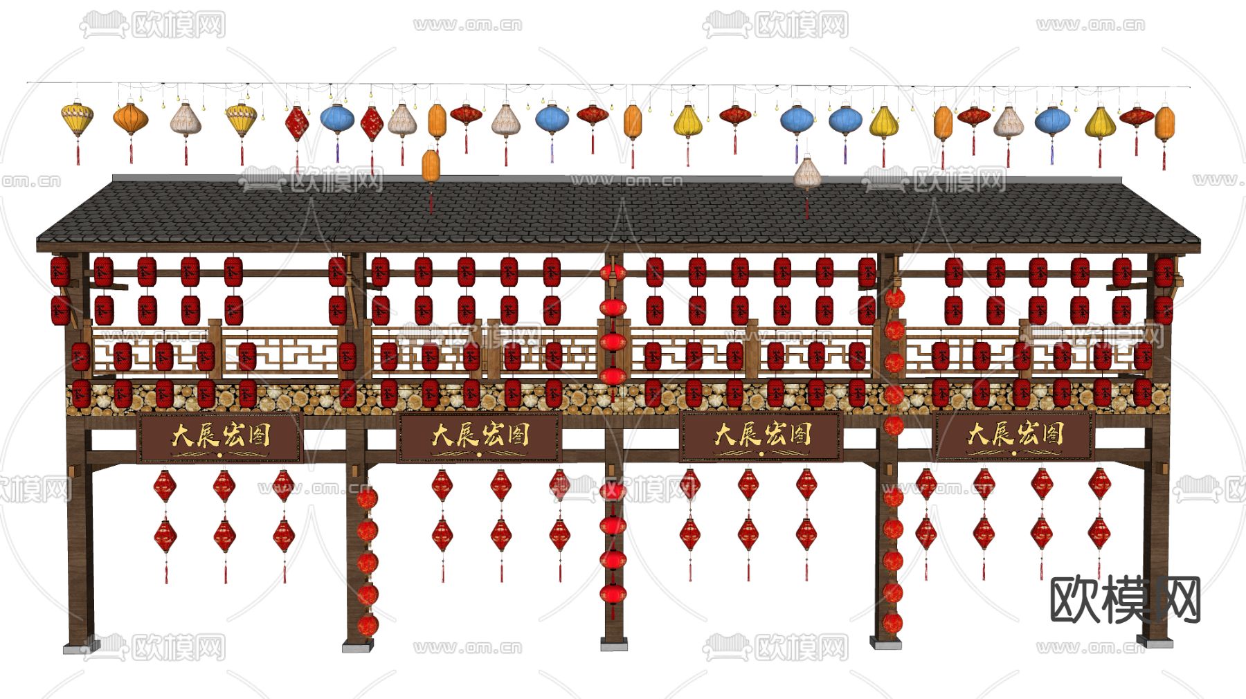 新中式灯笼 花灯 节庆灯 装饰灯su模型下载（渲染图3）