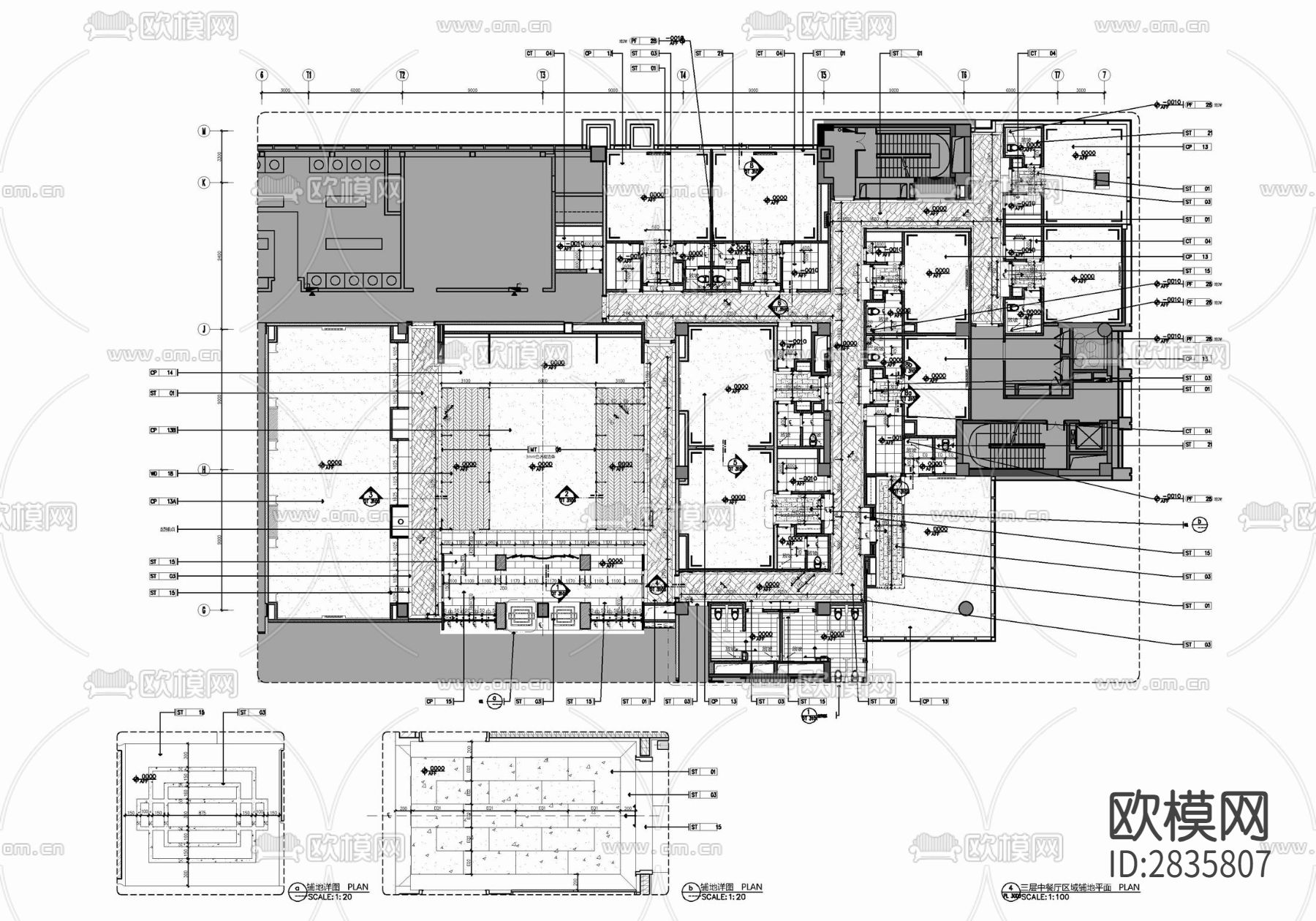 1300㎡中餐厅室内 餐饮 餐厅 中餐厅 特色餐厅cad施工图下载（渲染图2）