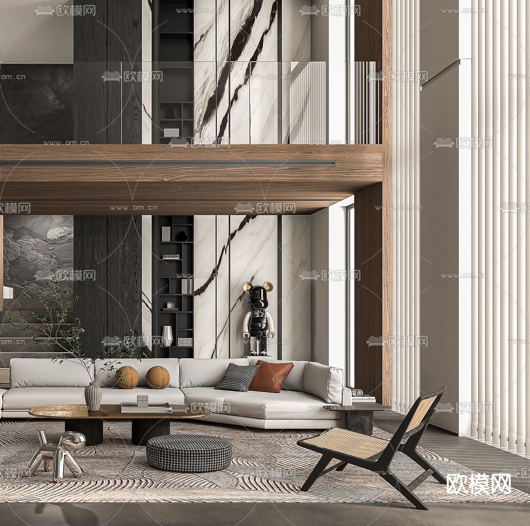现代别墅客厅  挑空客厅su模型下载（渲染图2）