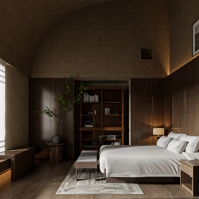  侘寂风民宿客房su模型 