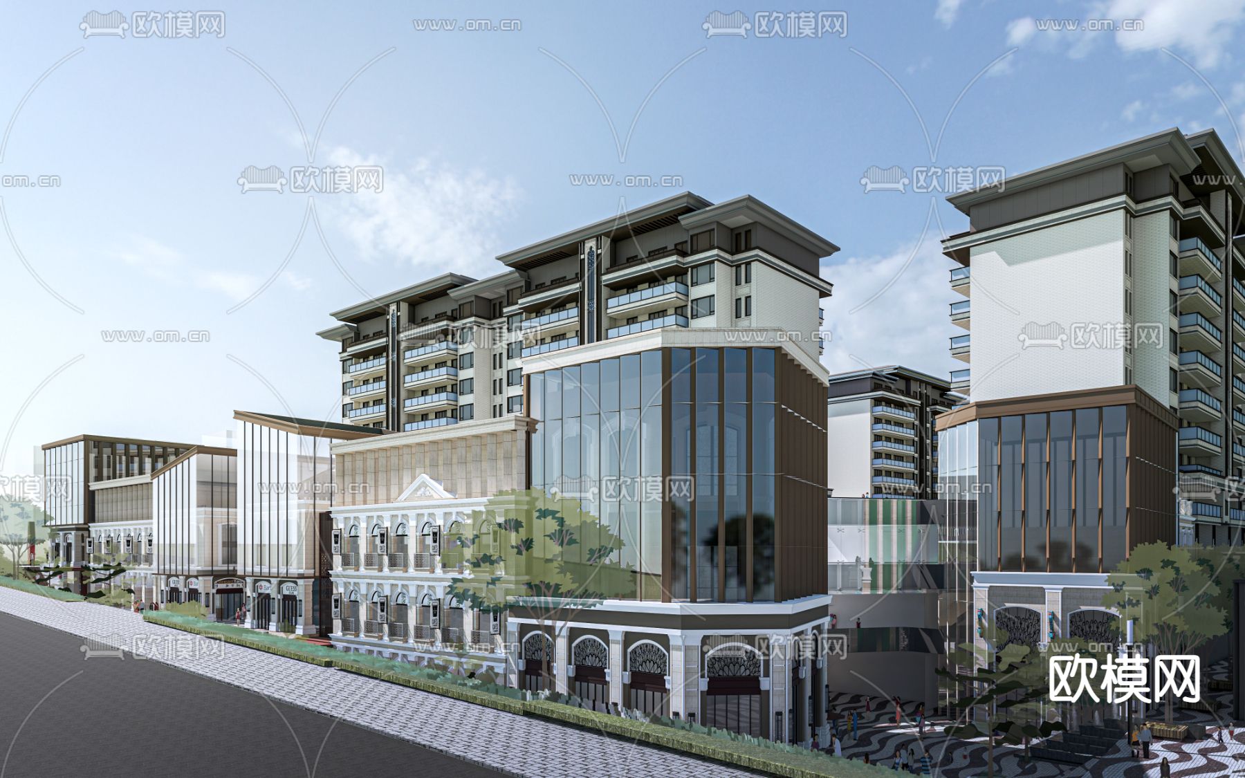 现代商业街 风情街su模型下载（渲染图1）