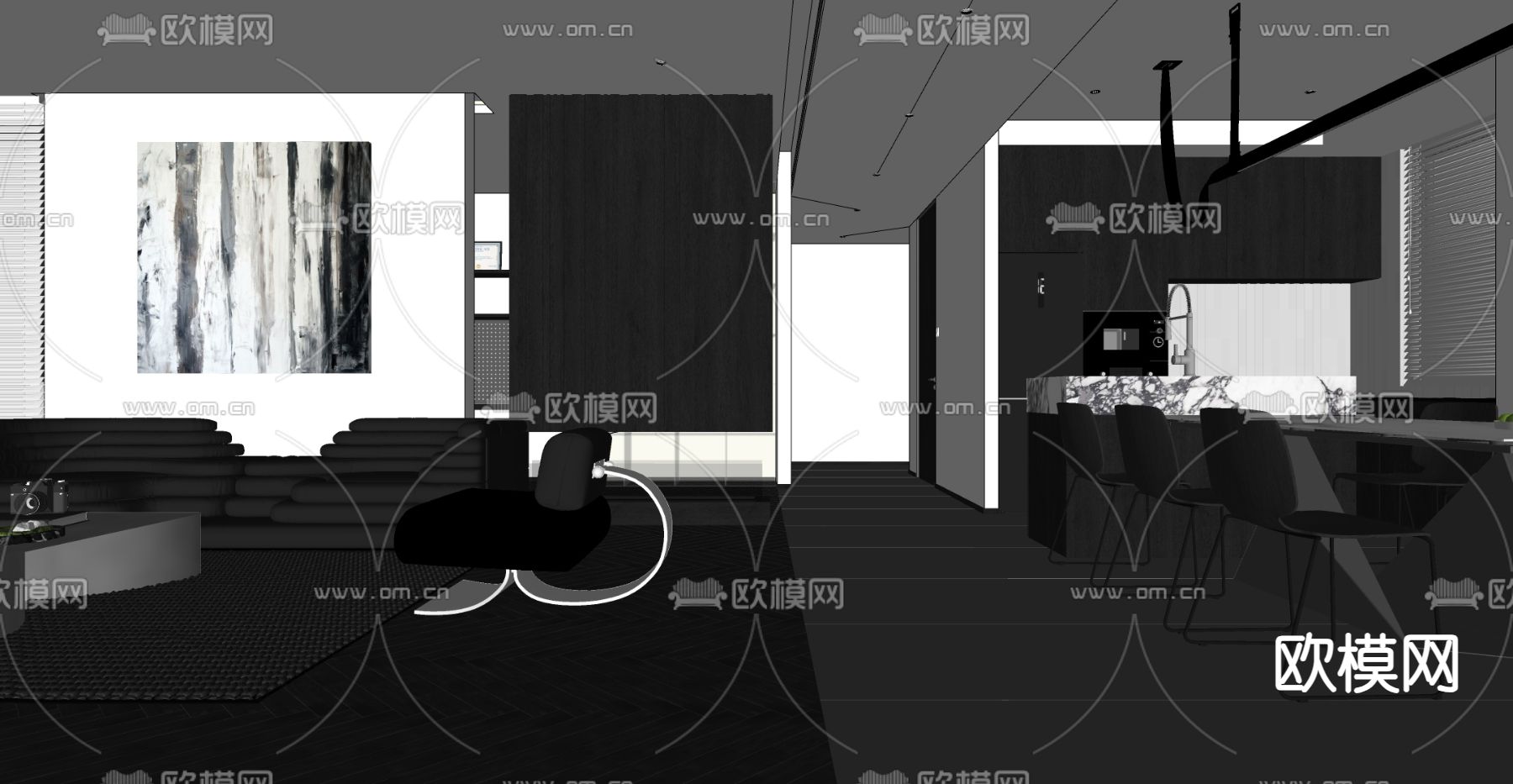 暗黑风客餐厅su模型下载（渲染图5）