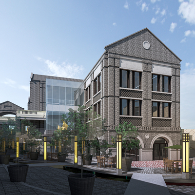  民国风商业街 风情街su模型 