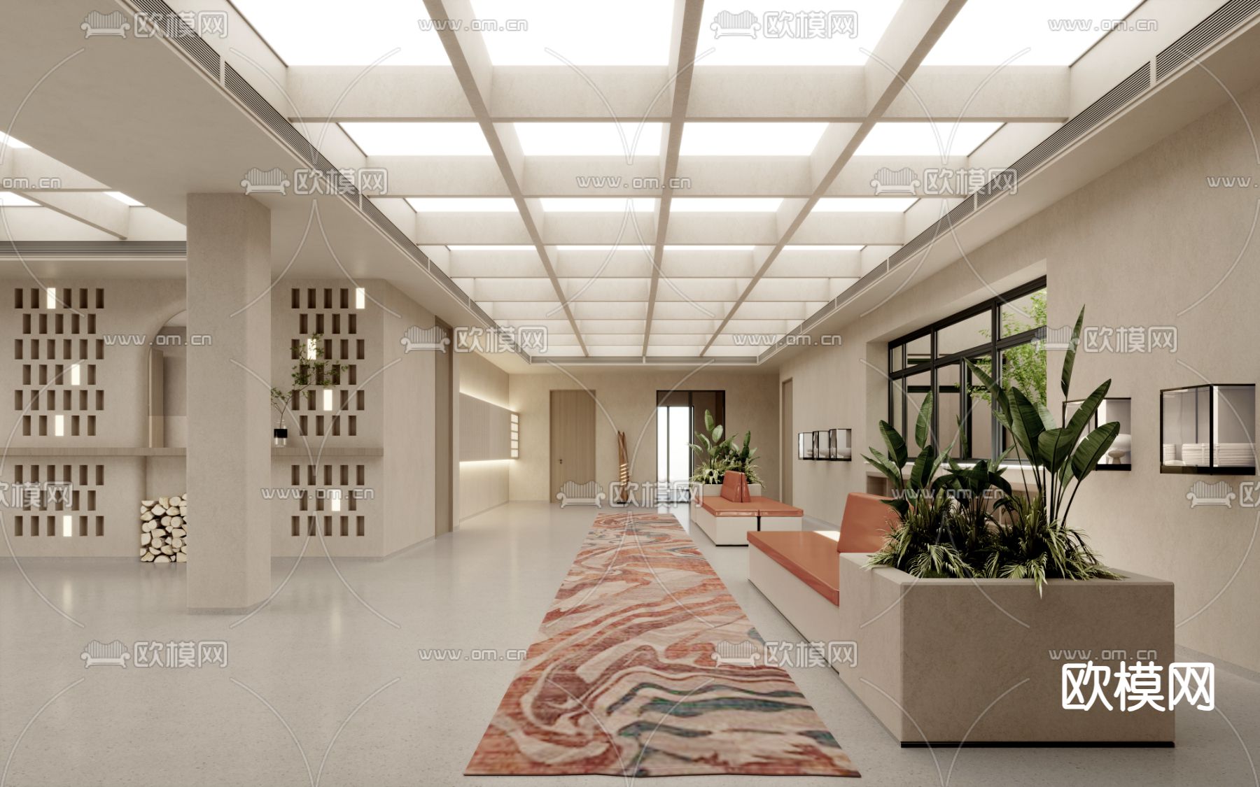 侘寂办事大厅3d模型下载（渲染图2）