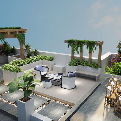  别墅露台 阳台su模型 