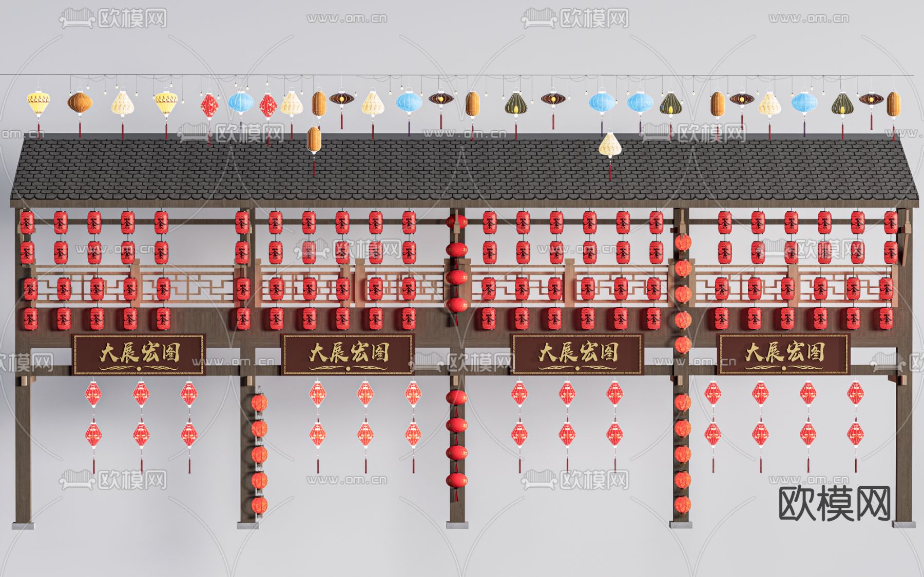 新中式灯笼 花灯 节庆灯 装饰灯su模型下载（渲染图1）