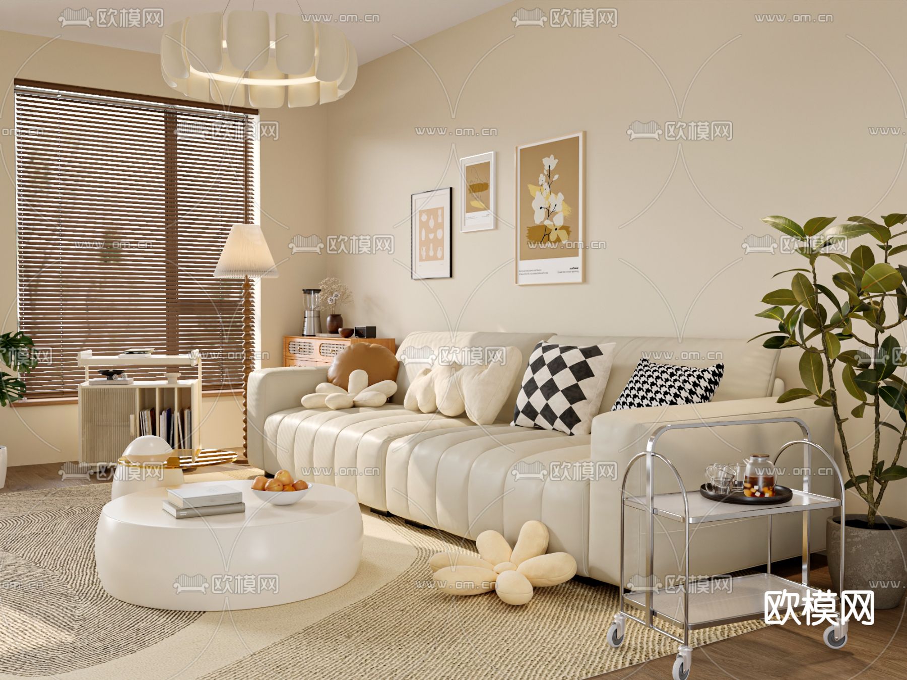 奶油风组合沙发3d模型下载