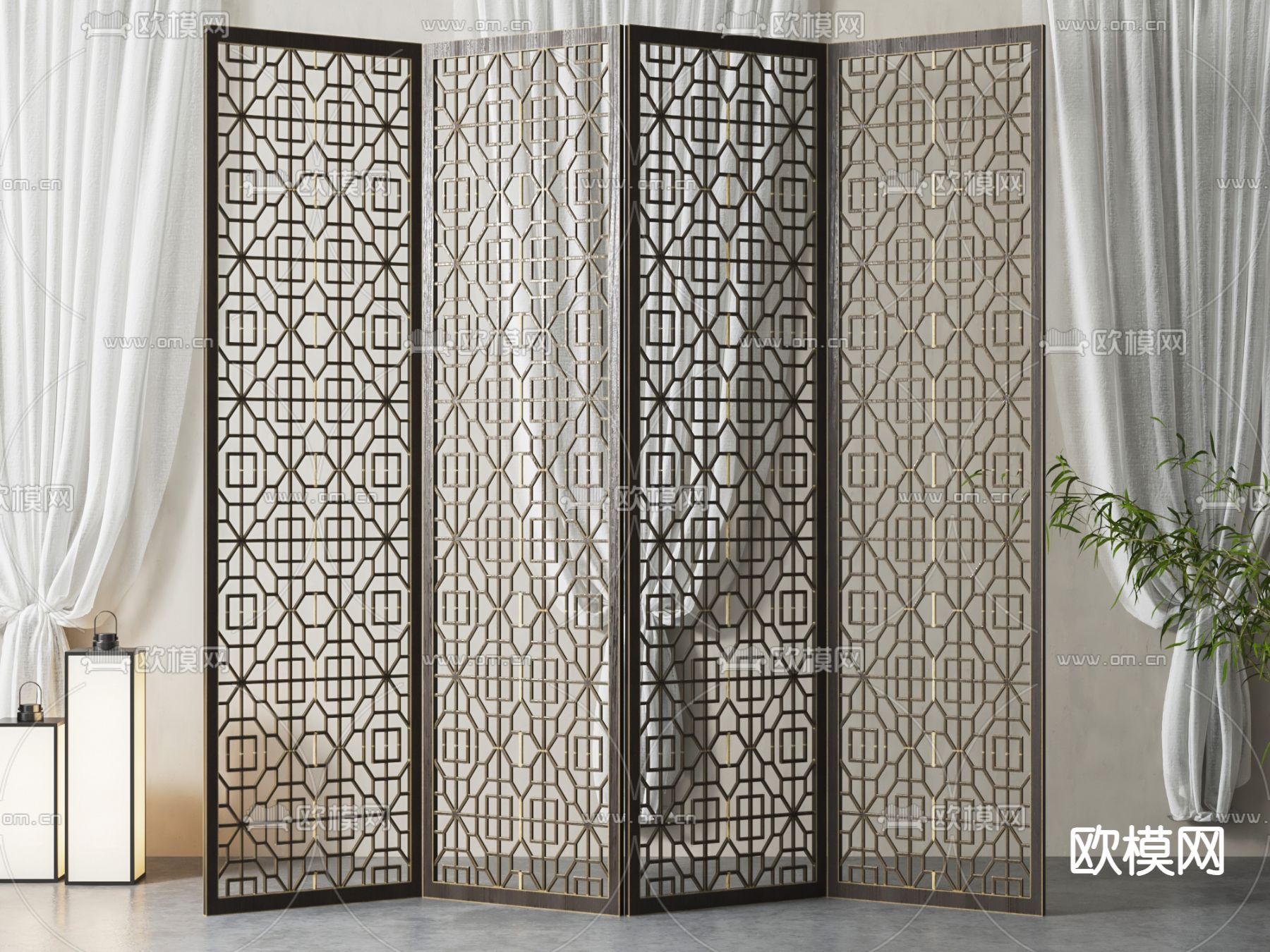 新中式屏风 隔断su模型下载（渲染图1）