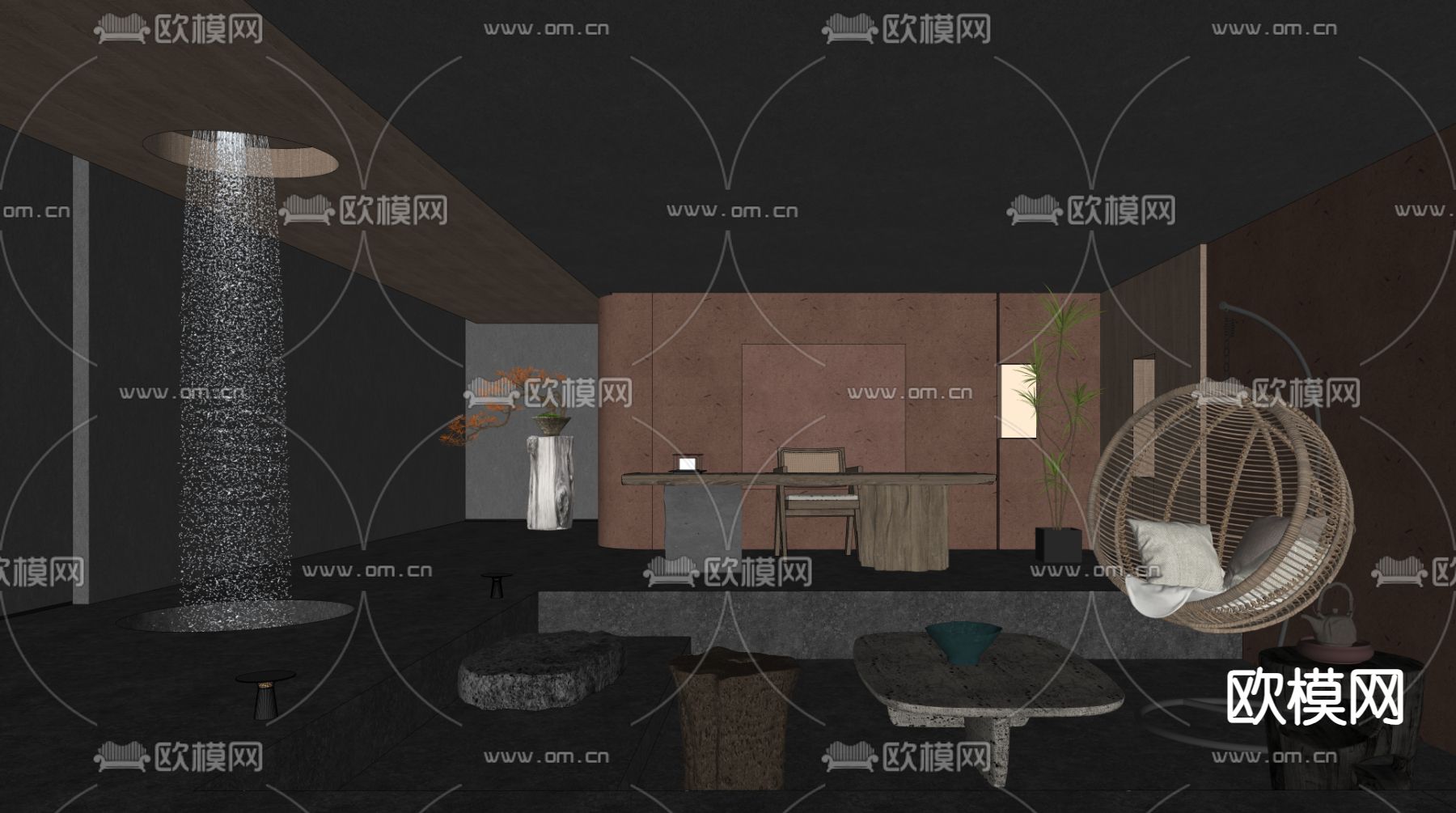 酒店民宿大堂su模型下载（渲染图2）