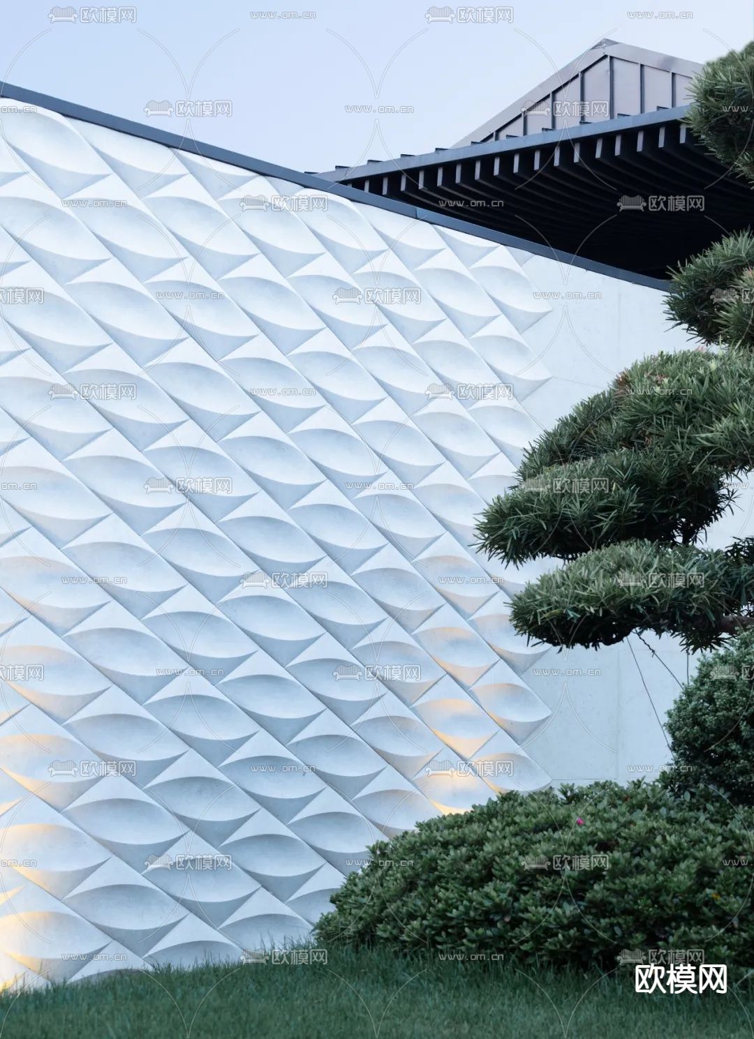 新中式围墙 石材景墙su模型下载（渲染图1）