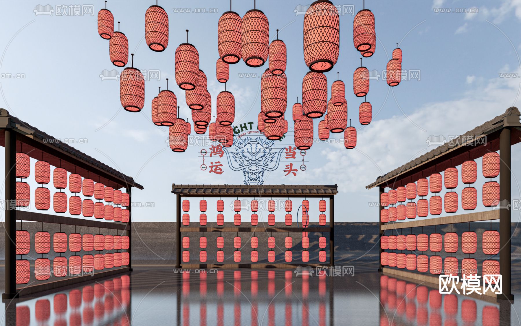 新中式灯笼 花灯 节庆灯 装饰灯su模型下载（渲染图2）