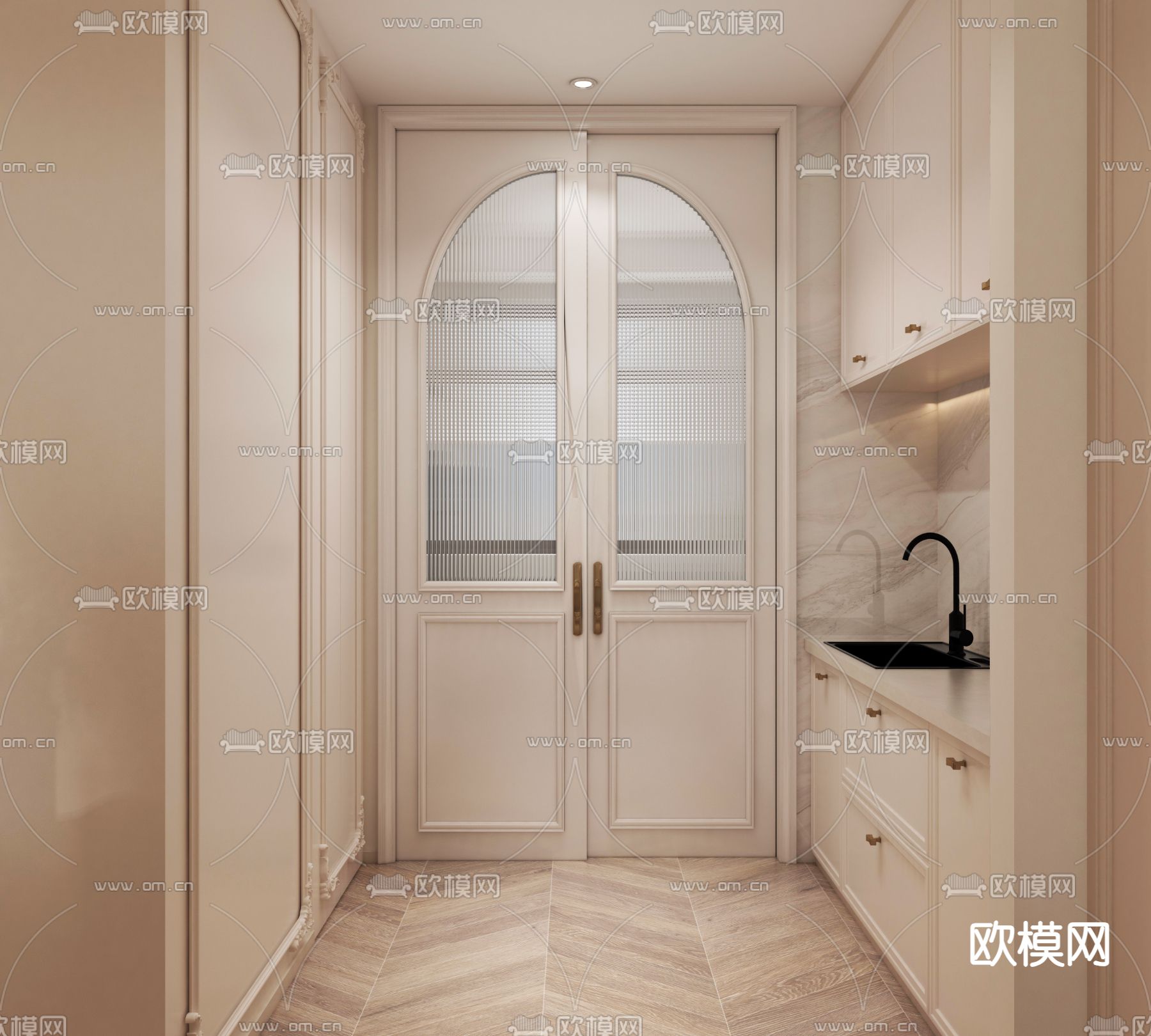 法式厨房 橱柜su模型下载（渲染图1）