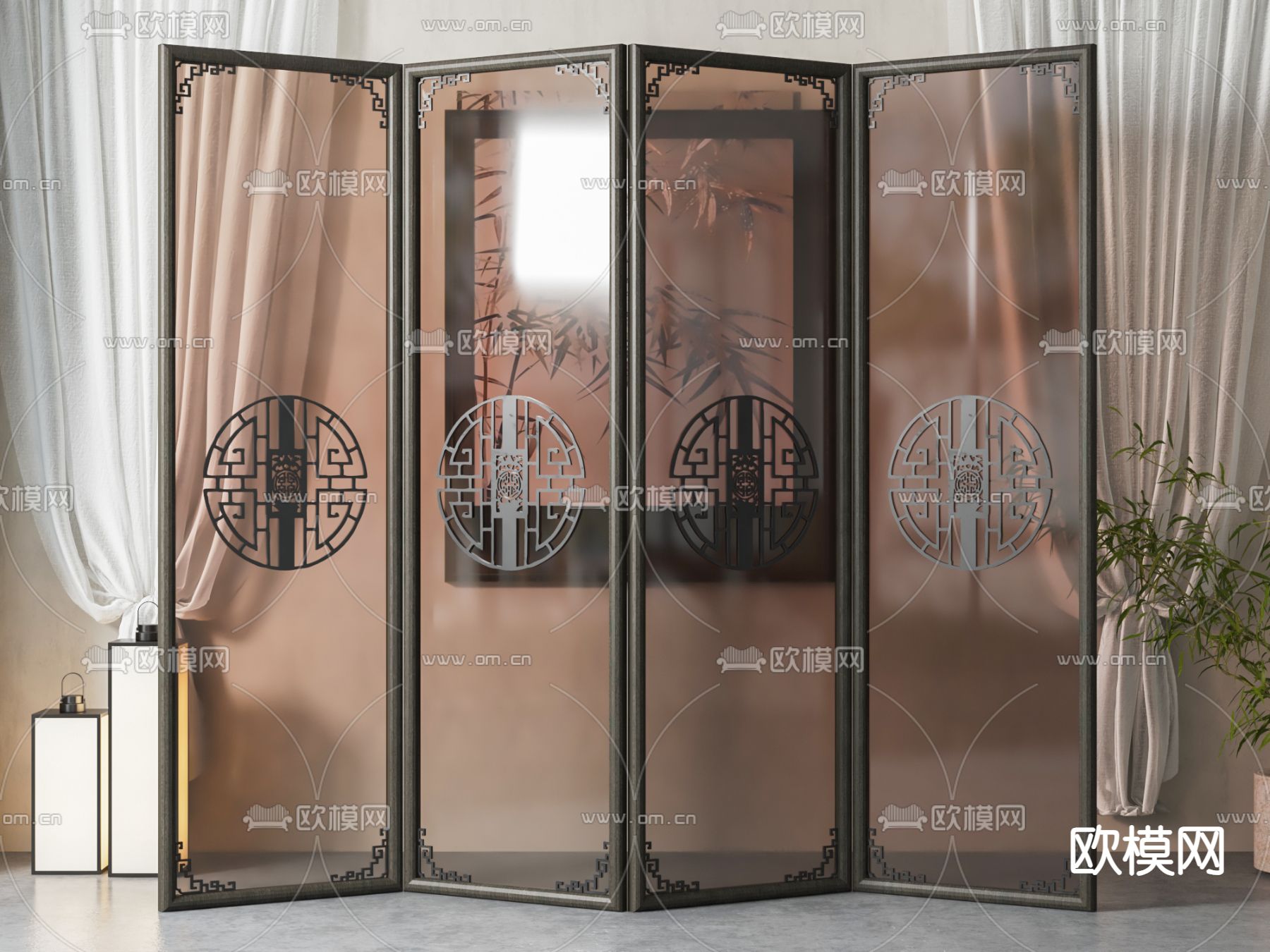 新中式屏风 隔断su模型下载（渲染图1）