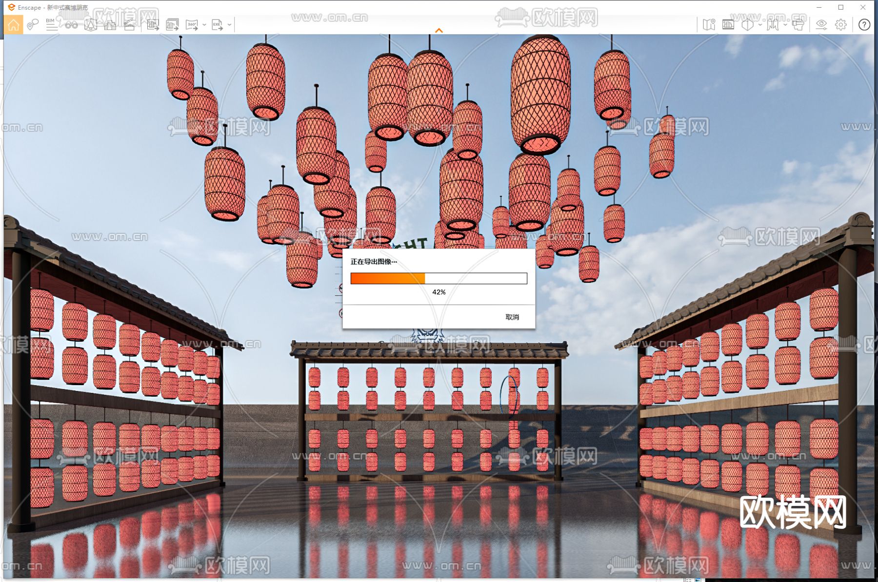 新中式灯笼 花灯 节庆灯 装饰灯su模型下载（渲染图1）