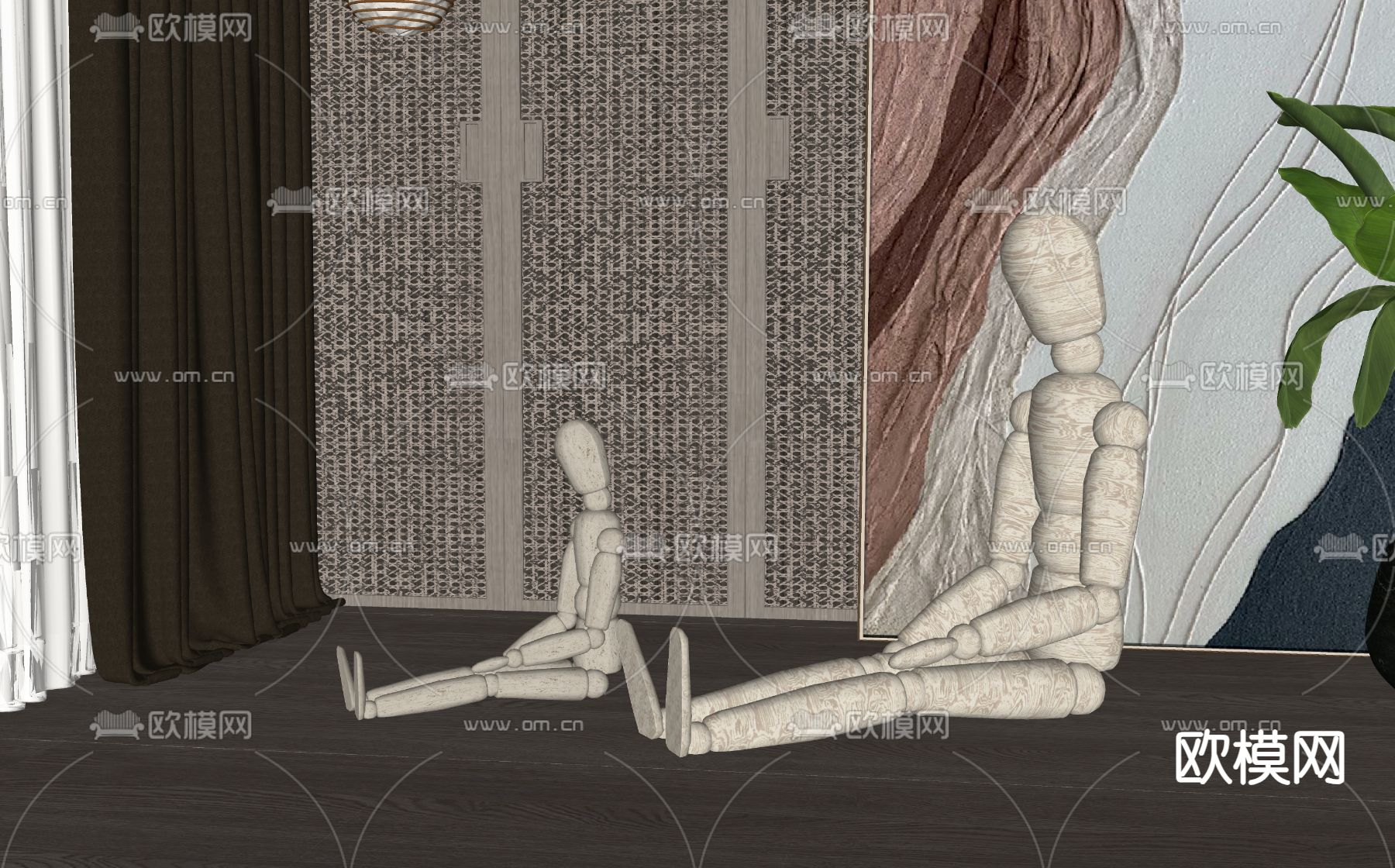 现代雕塑摆件su模型下载（渲染图2）