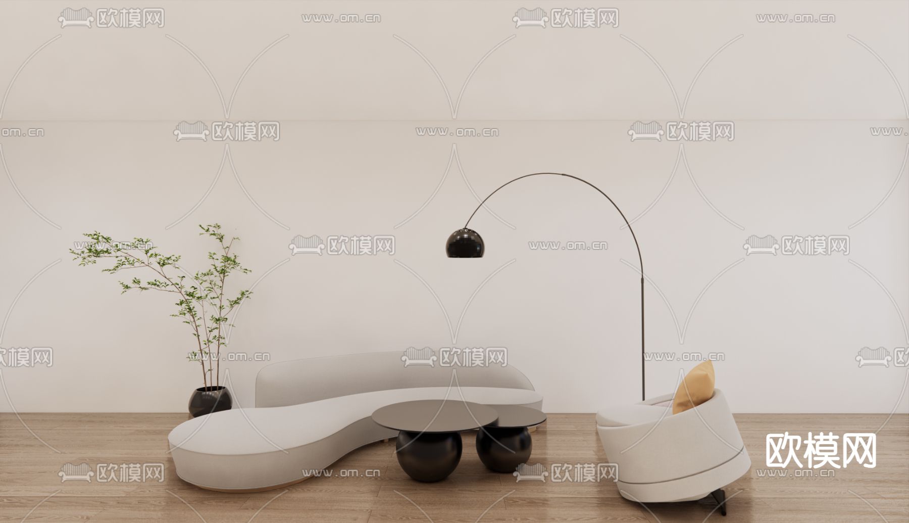 现代休闲沙发su模型下载（渲染图1）