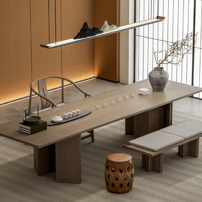 新中式茶桌 茶台su模型