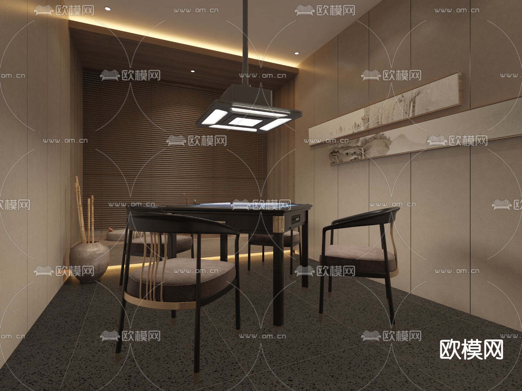 新中式棋牌室 麻将室3d模型下载