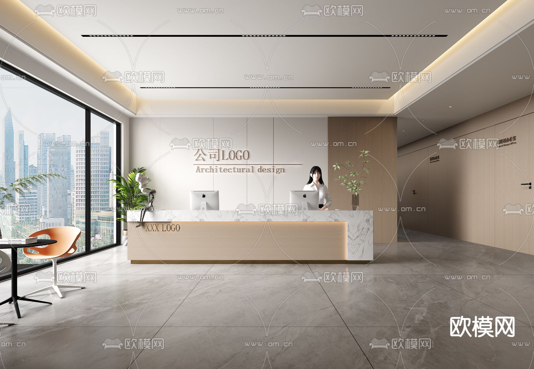 办公室前台 接待台3d模型下载