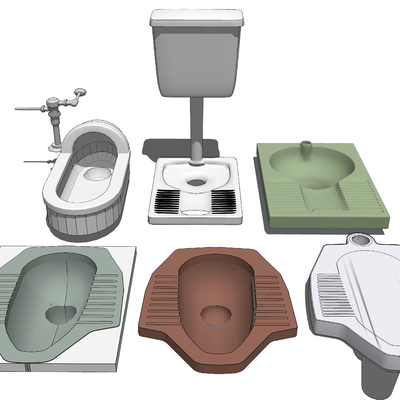  蹲便池 蹲坑su模型 