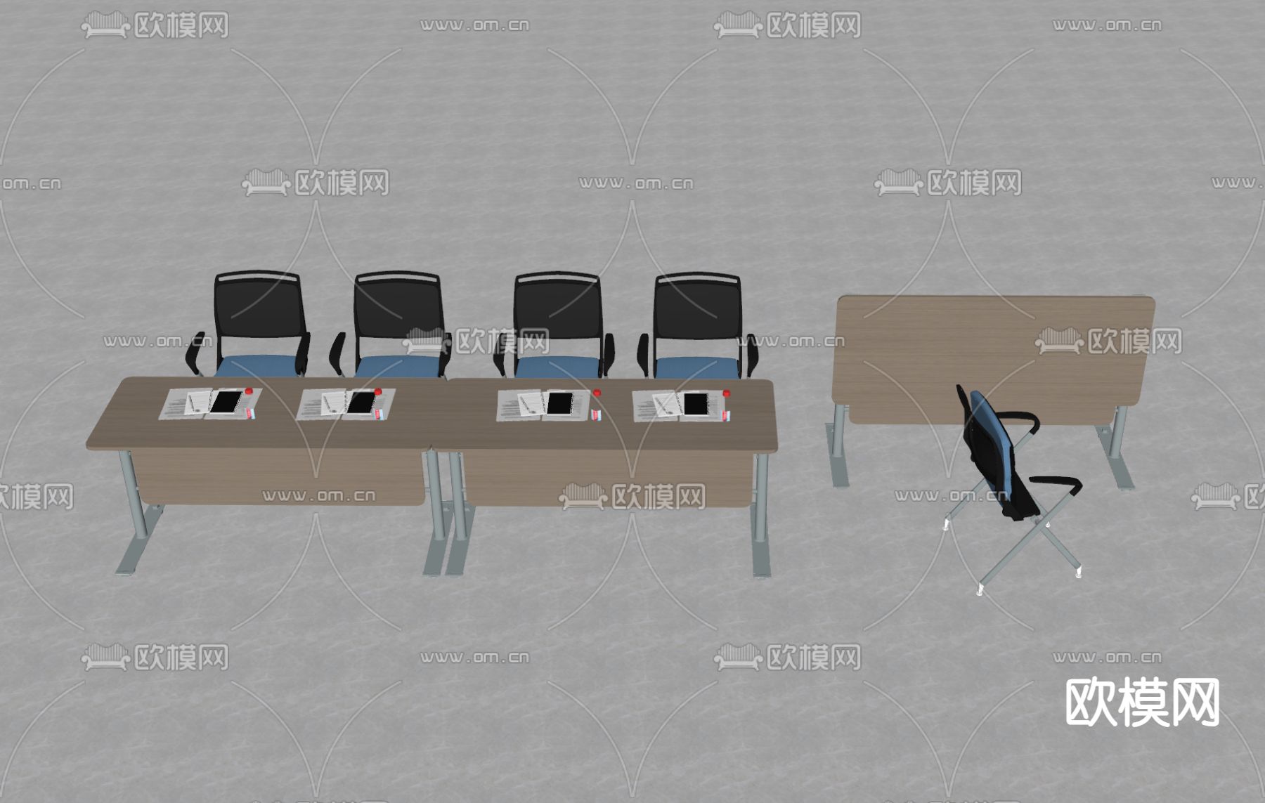 培训桌椅 会议条桌su模型下载（渲染图2）