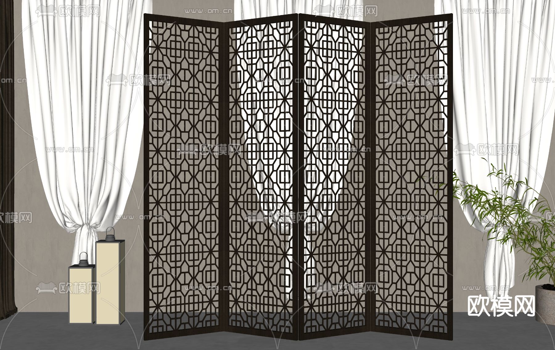 新中式屏风 隔断su模型下载（渲染图2）
