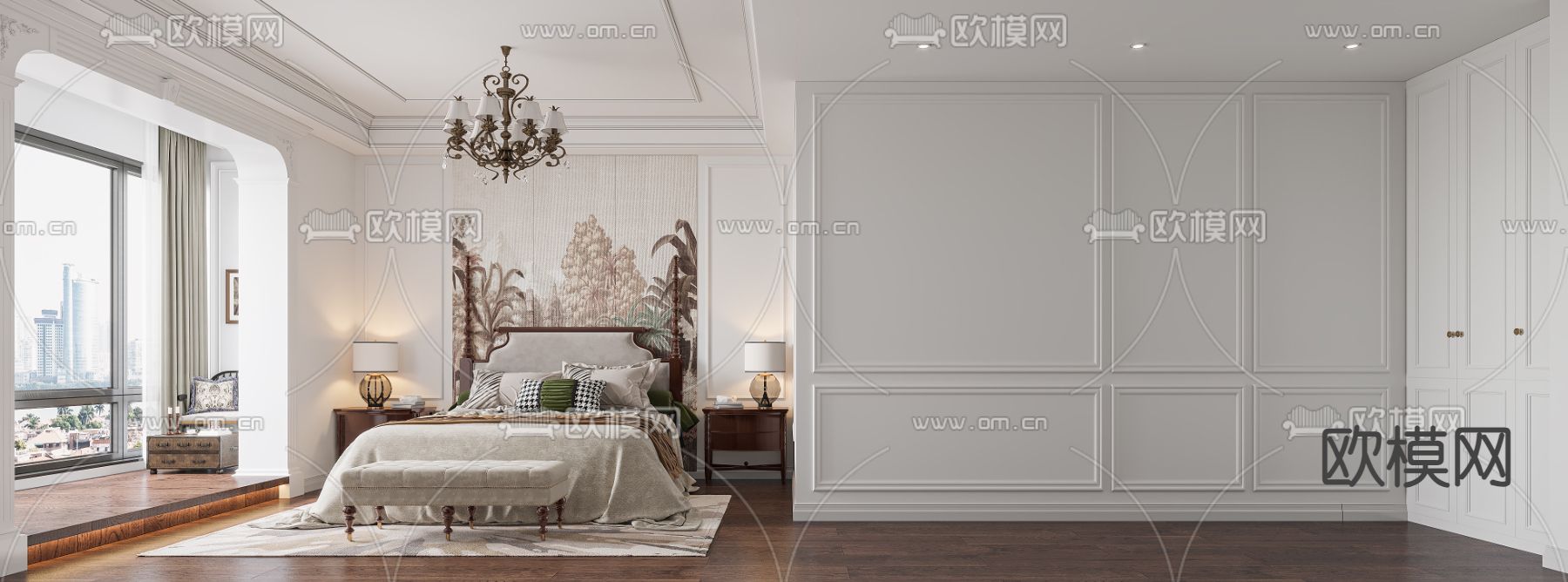 美式卧室 主人房3d模型下载（渲染图2）