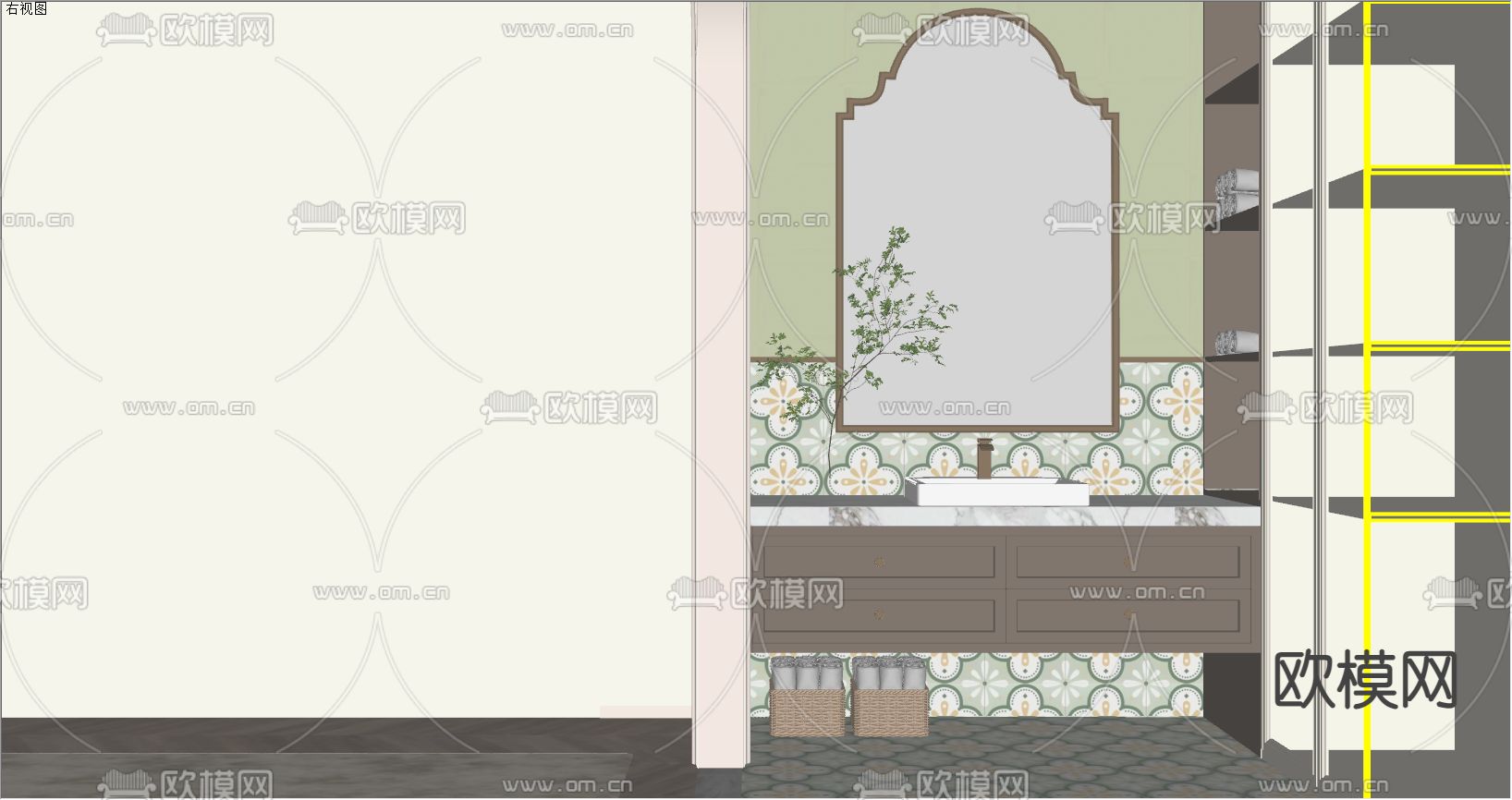 美式洗手台 浴室柜su模型下载（渲染图2）