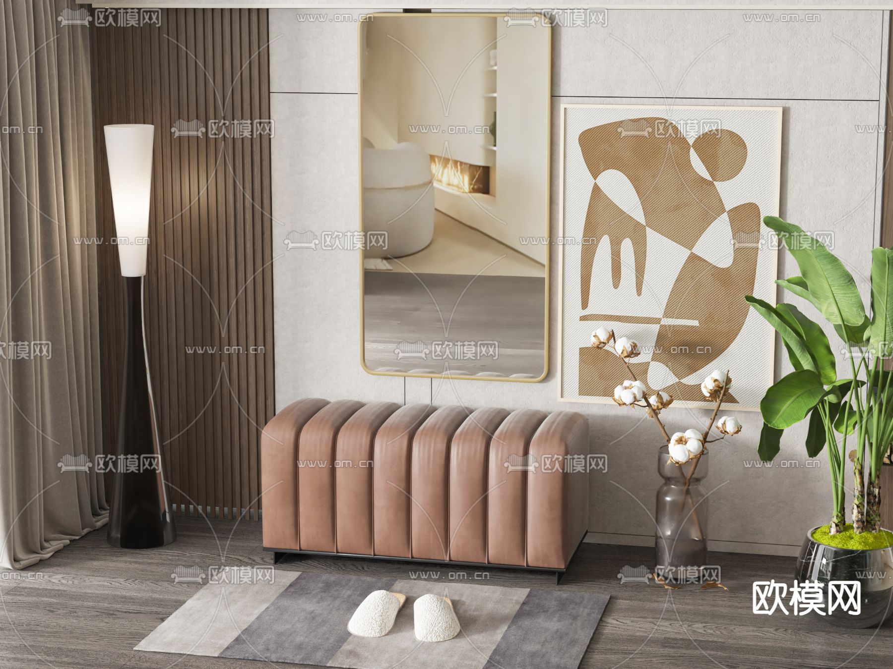 现代入户门凳su模型下载（渲染图1）