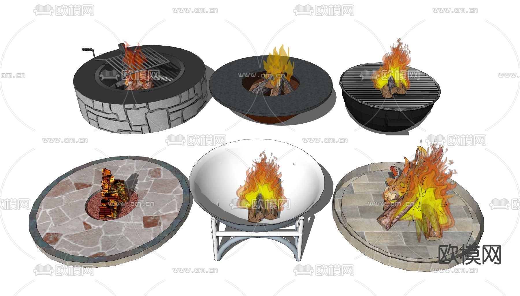 炉火壁炉 火焰 火堆篝火su模型下载（渲染图1）