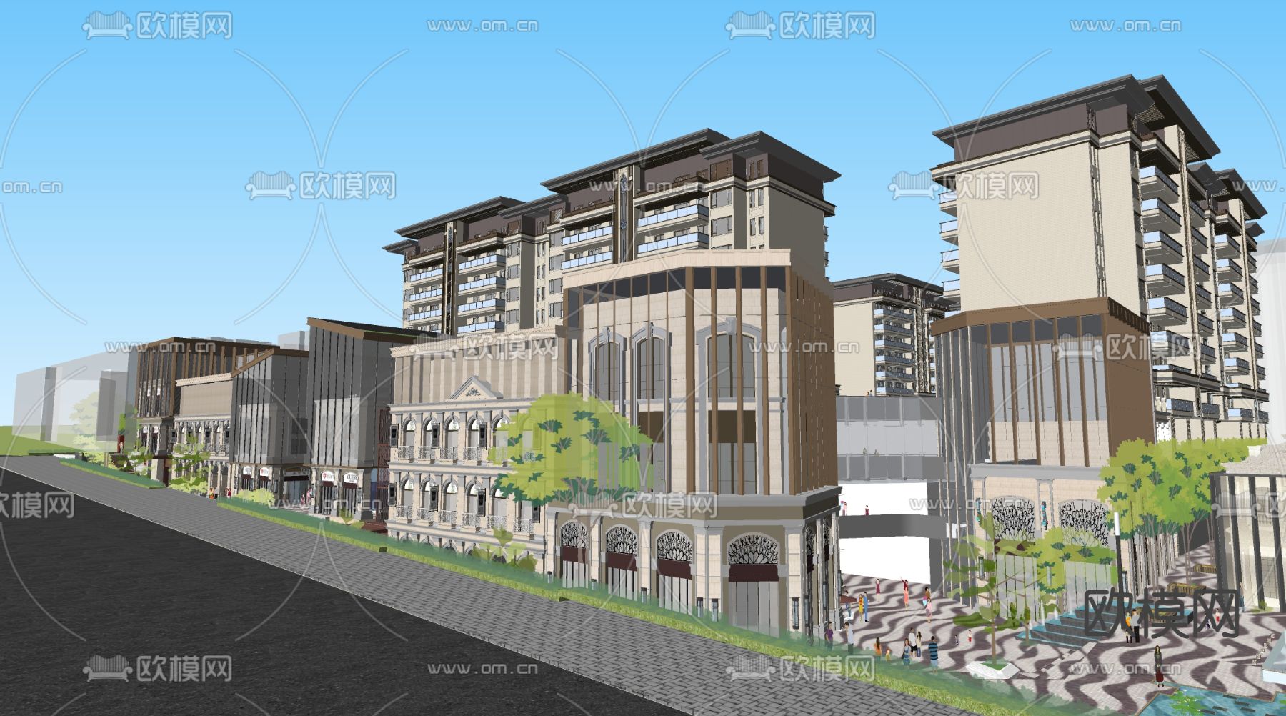 现代商业街 风情街su模型下载（渲染图2）