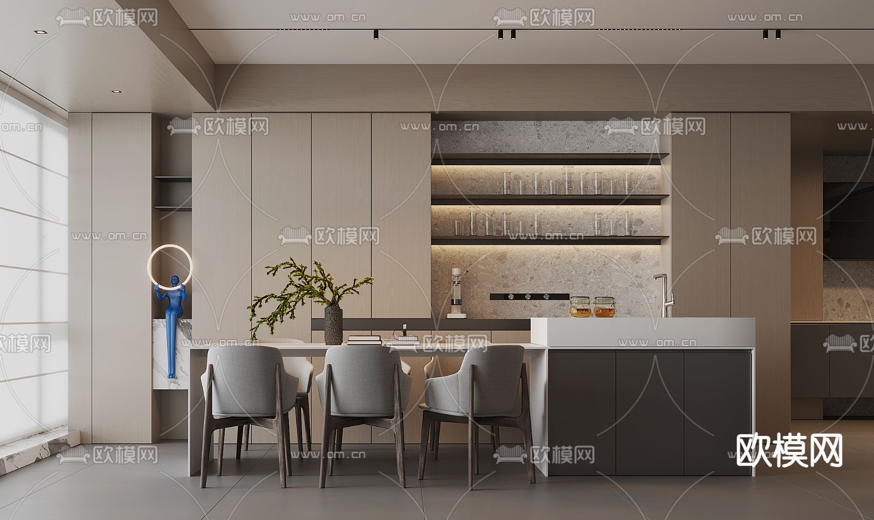 现代餐厅 岛台餐桌椅3d模型下载