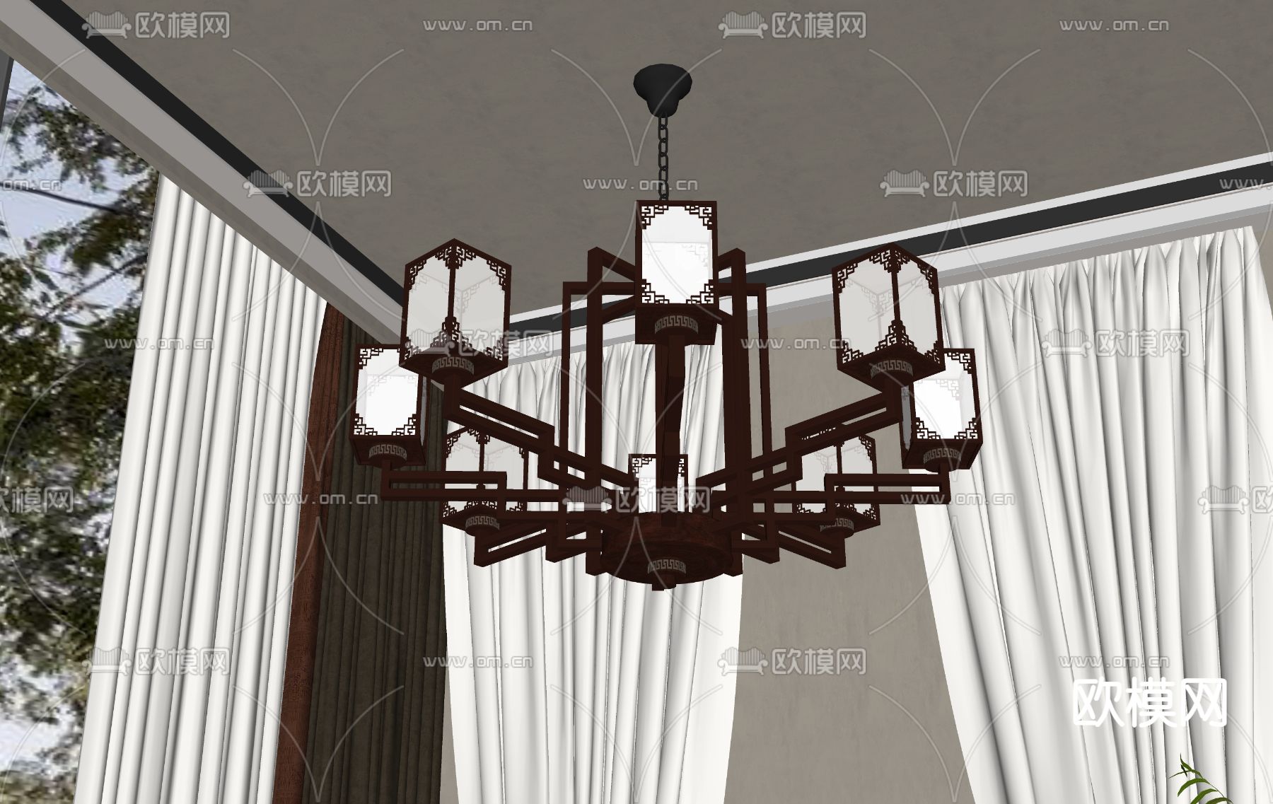 新中式吊灯su模型下载（渲染图2）
