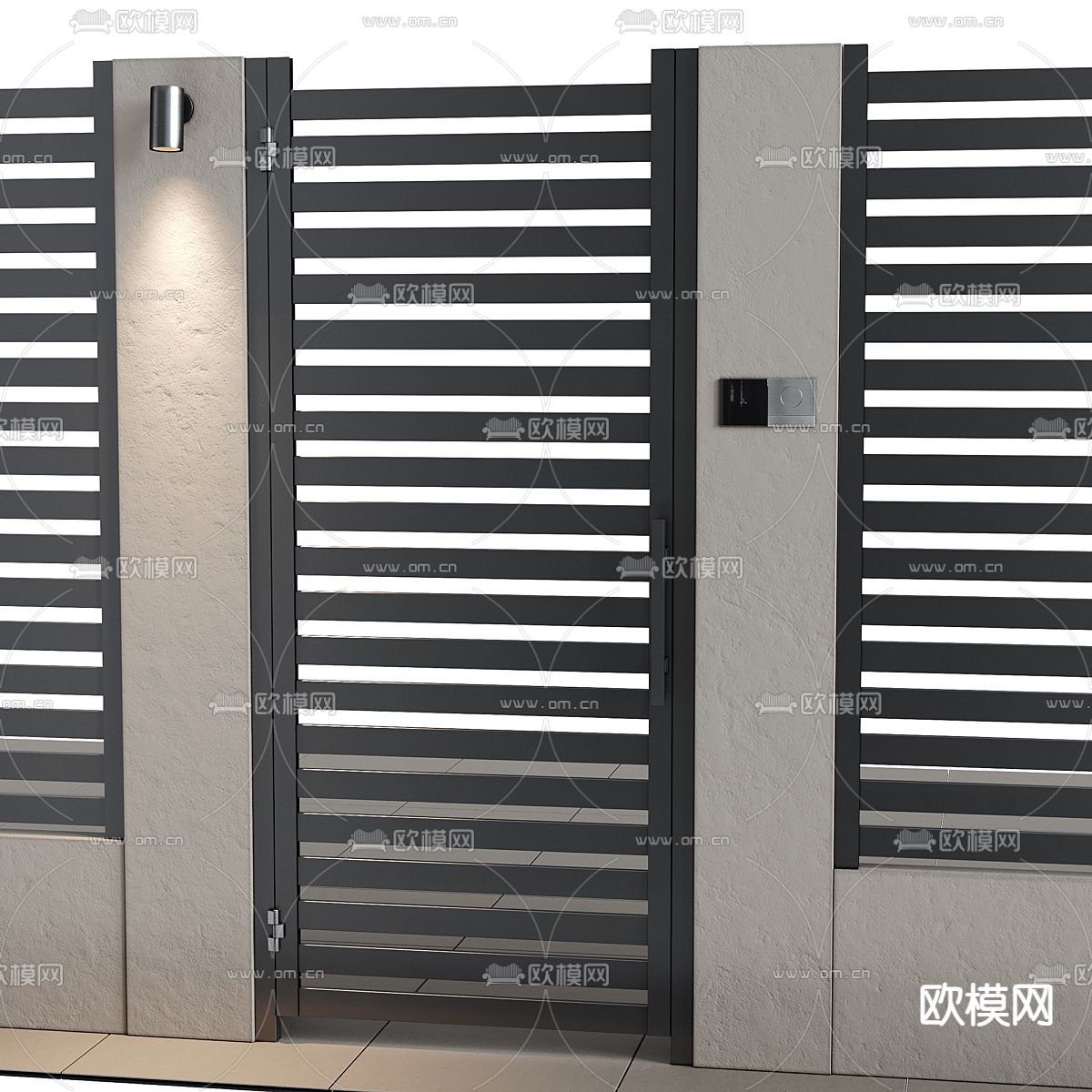 庭院门 围墙 入户门3d模型下载（渲染图2）