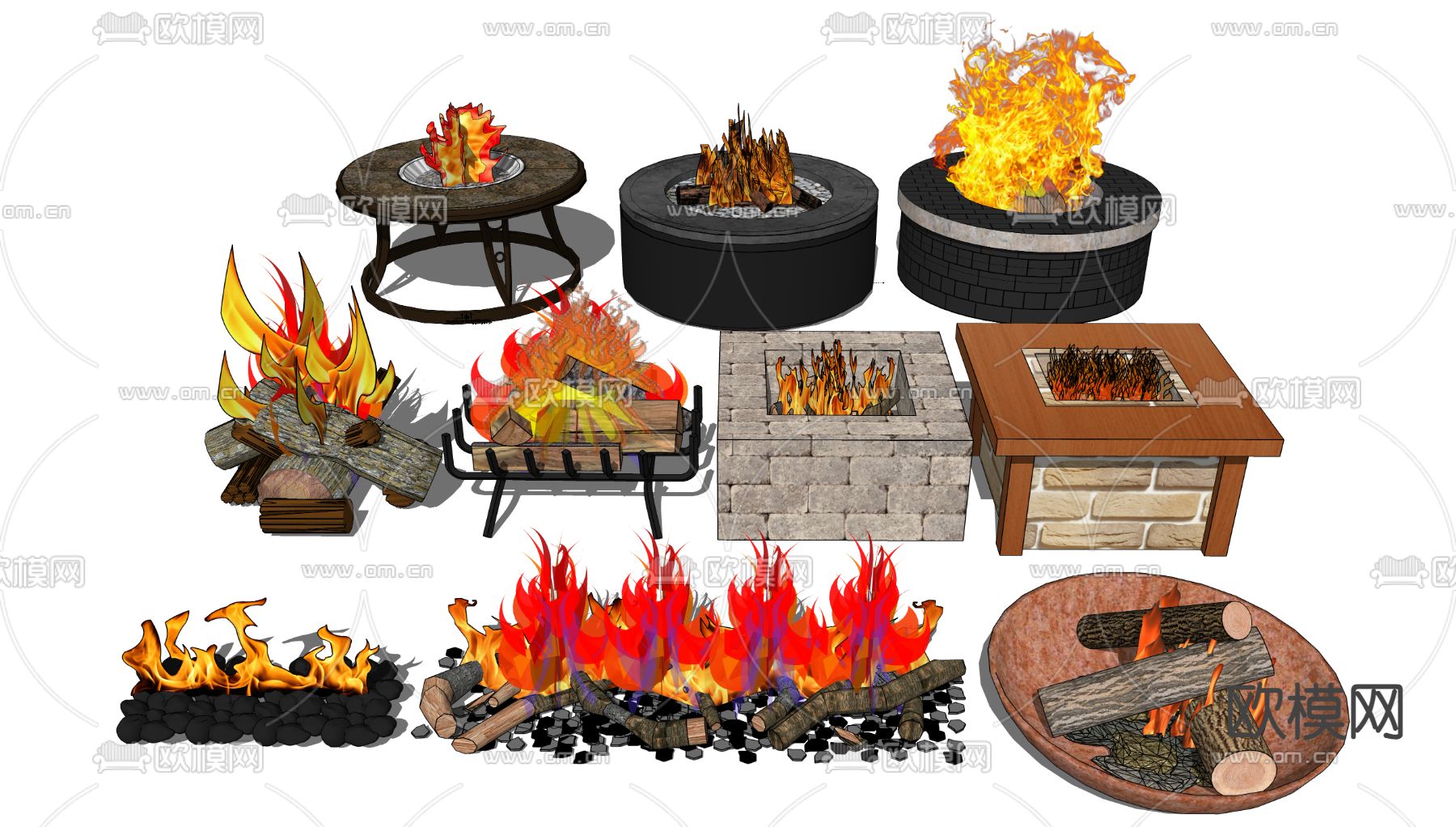 篝火 火焰 炉火su模型下载（渲染图1）