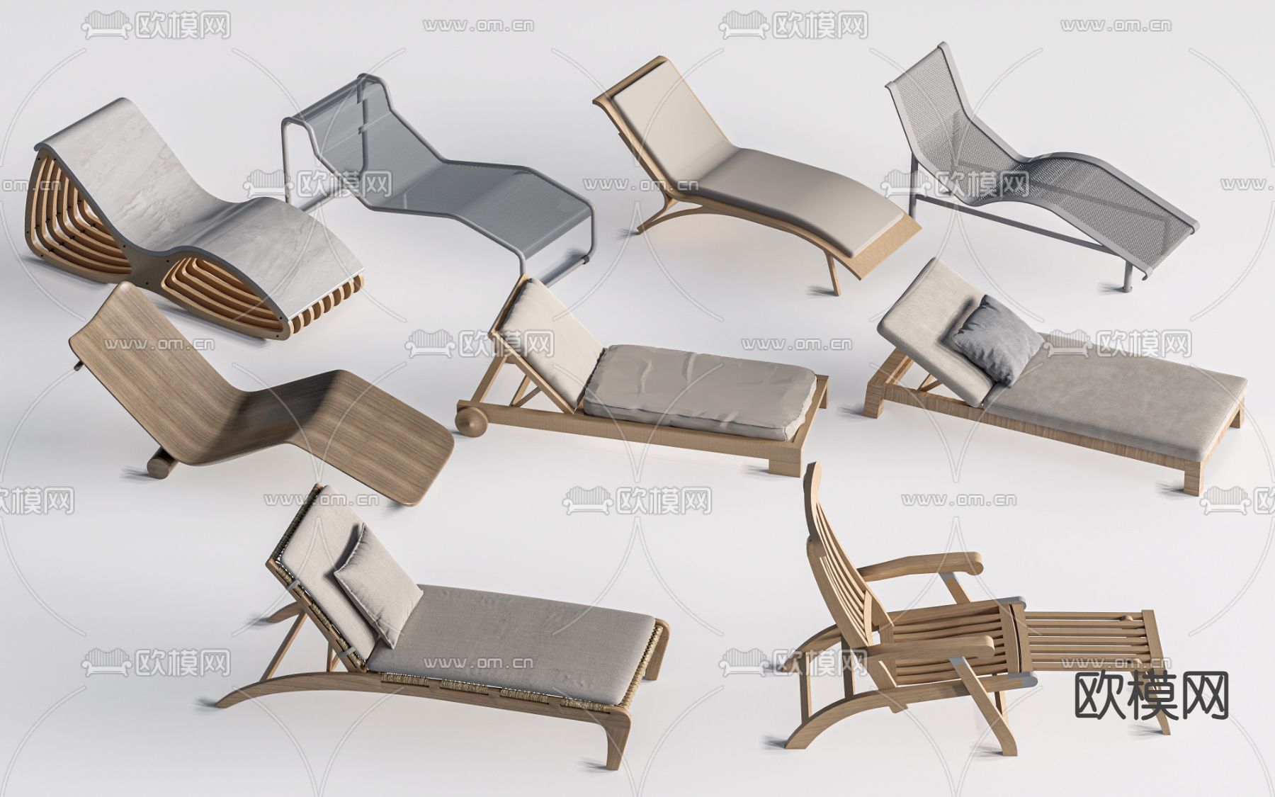 户外躺椅 沙滩椅 泳池椅su模型下载（渲染图1）