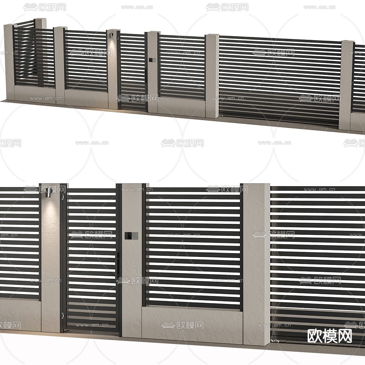 庭院门 围墙 入户门3d模型下载（渲染图1）