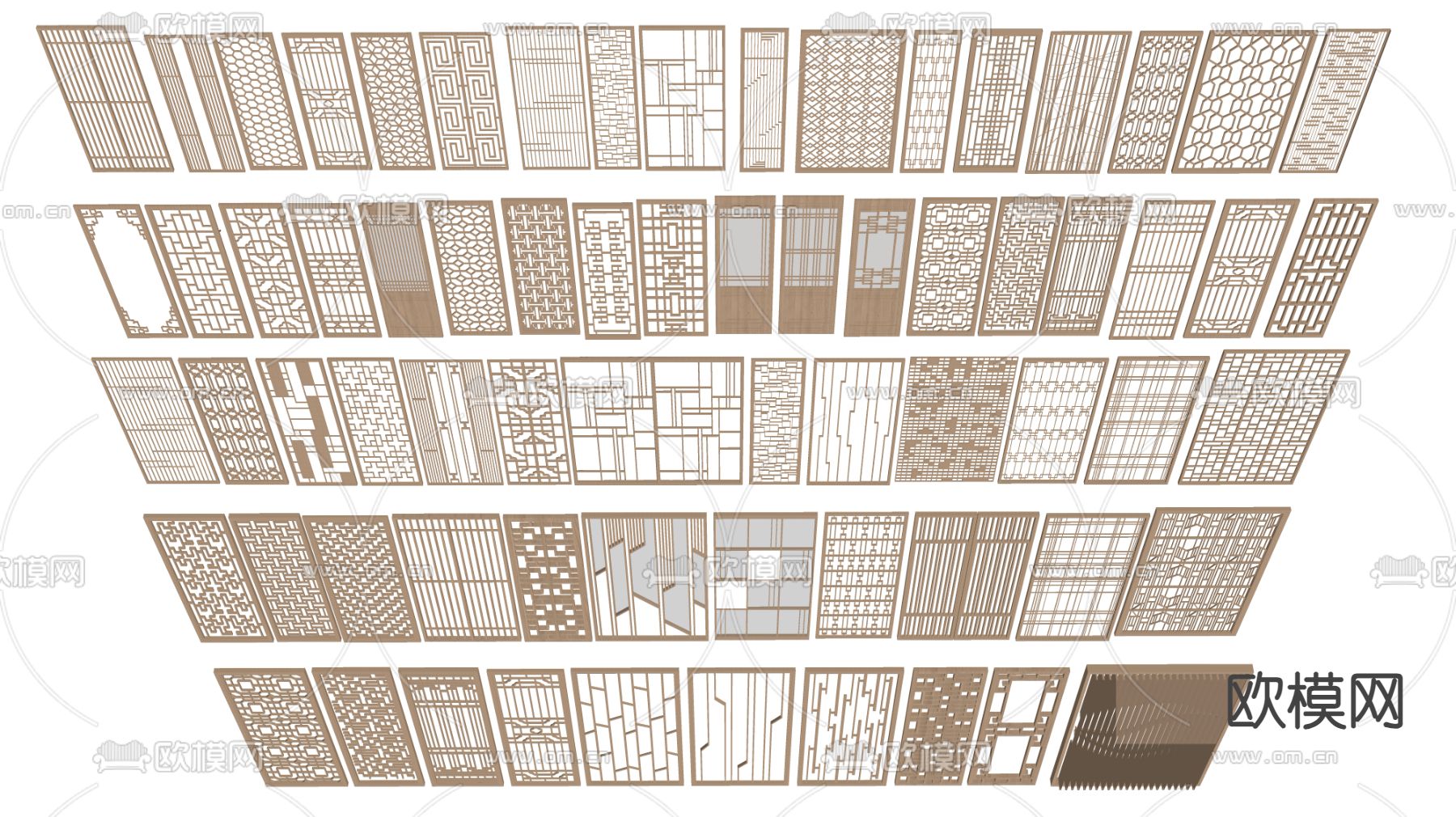 中式屏风 花格窗 隔断su模型下载（渲染图3）