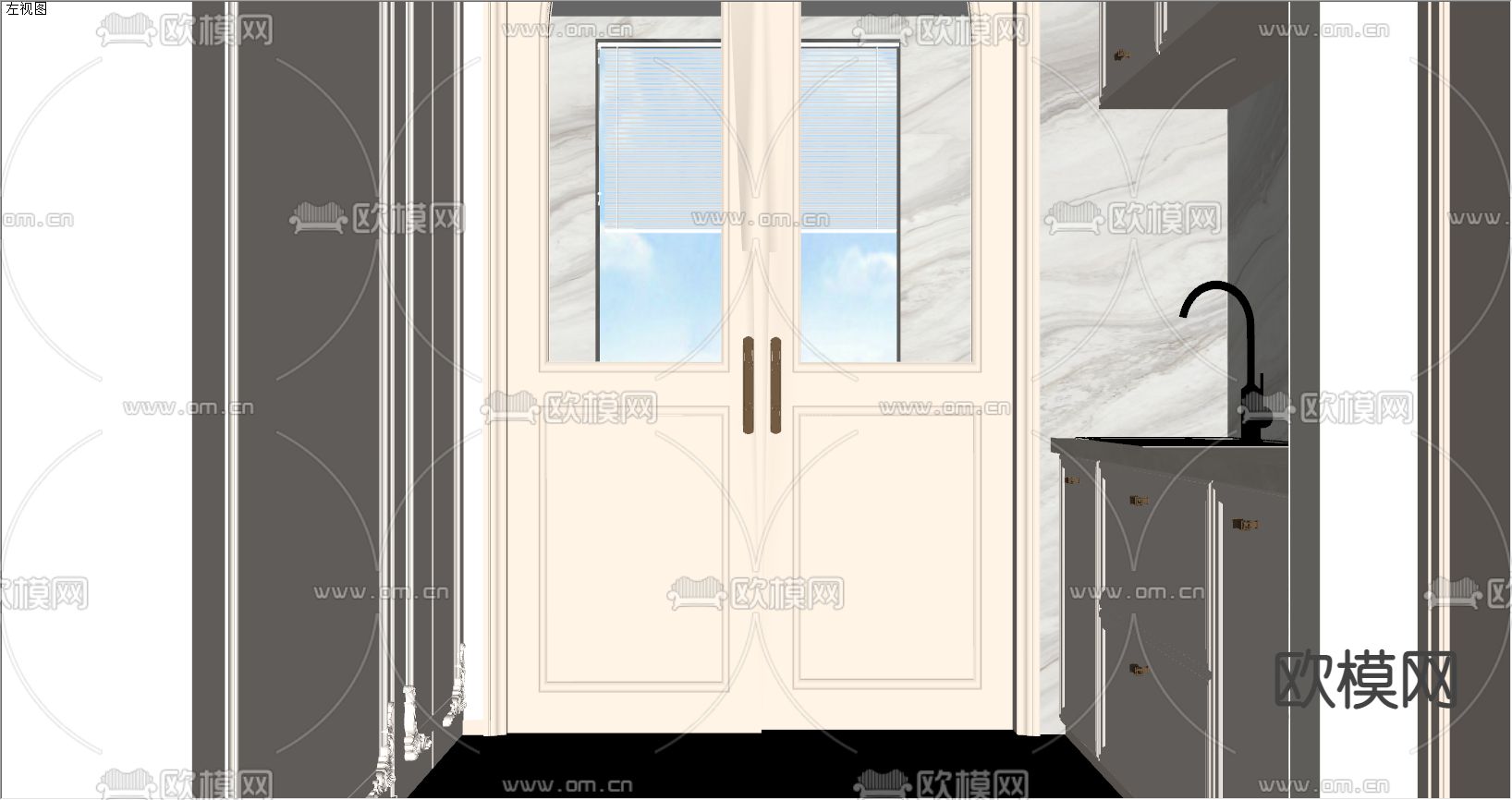 法式厨房 橱柜su模型下载（渲染图2）