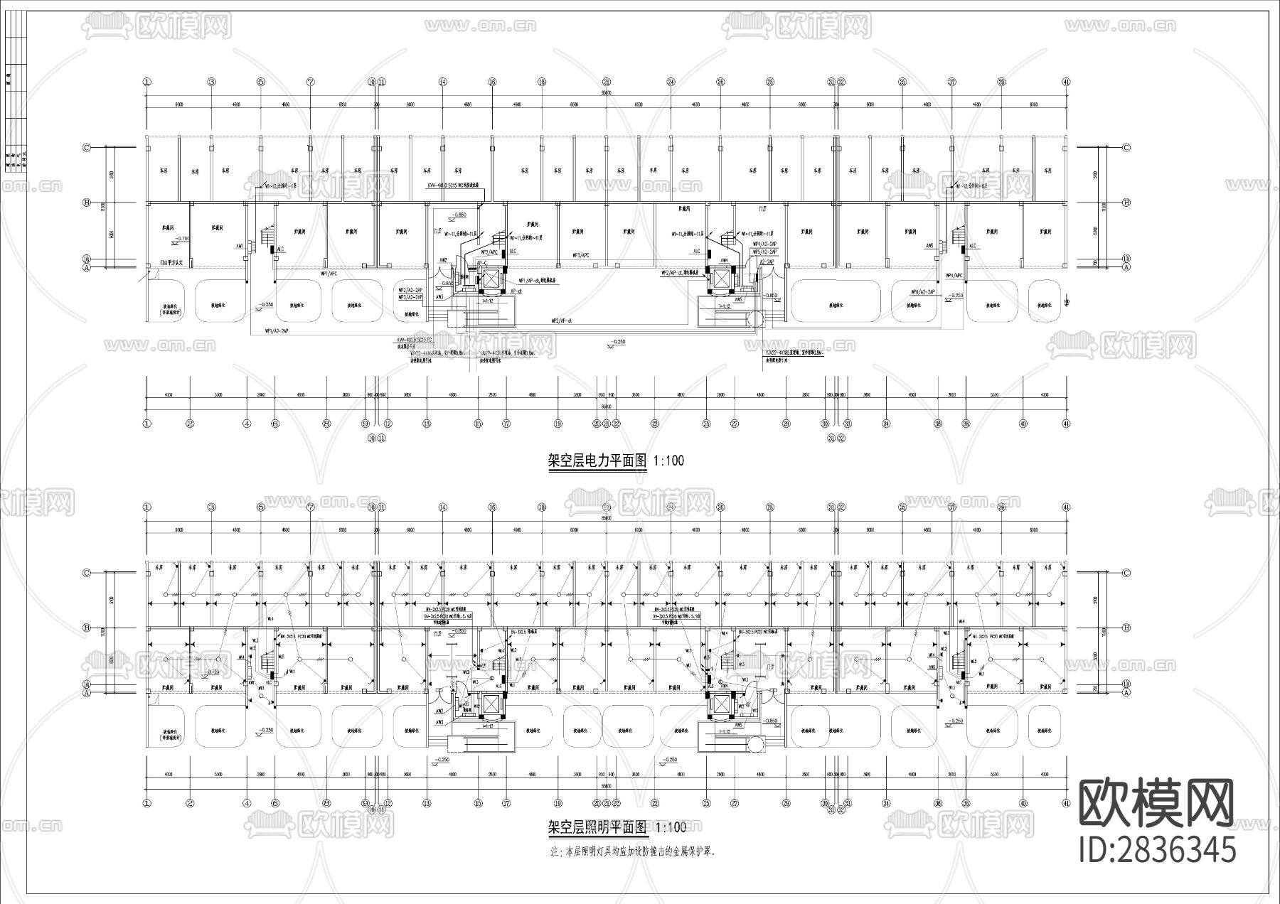 11+1层住宅电施cad施工图下载（渲染图1）
