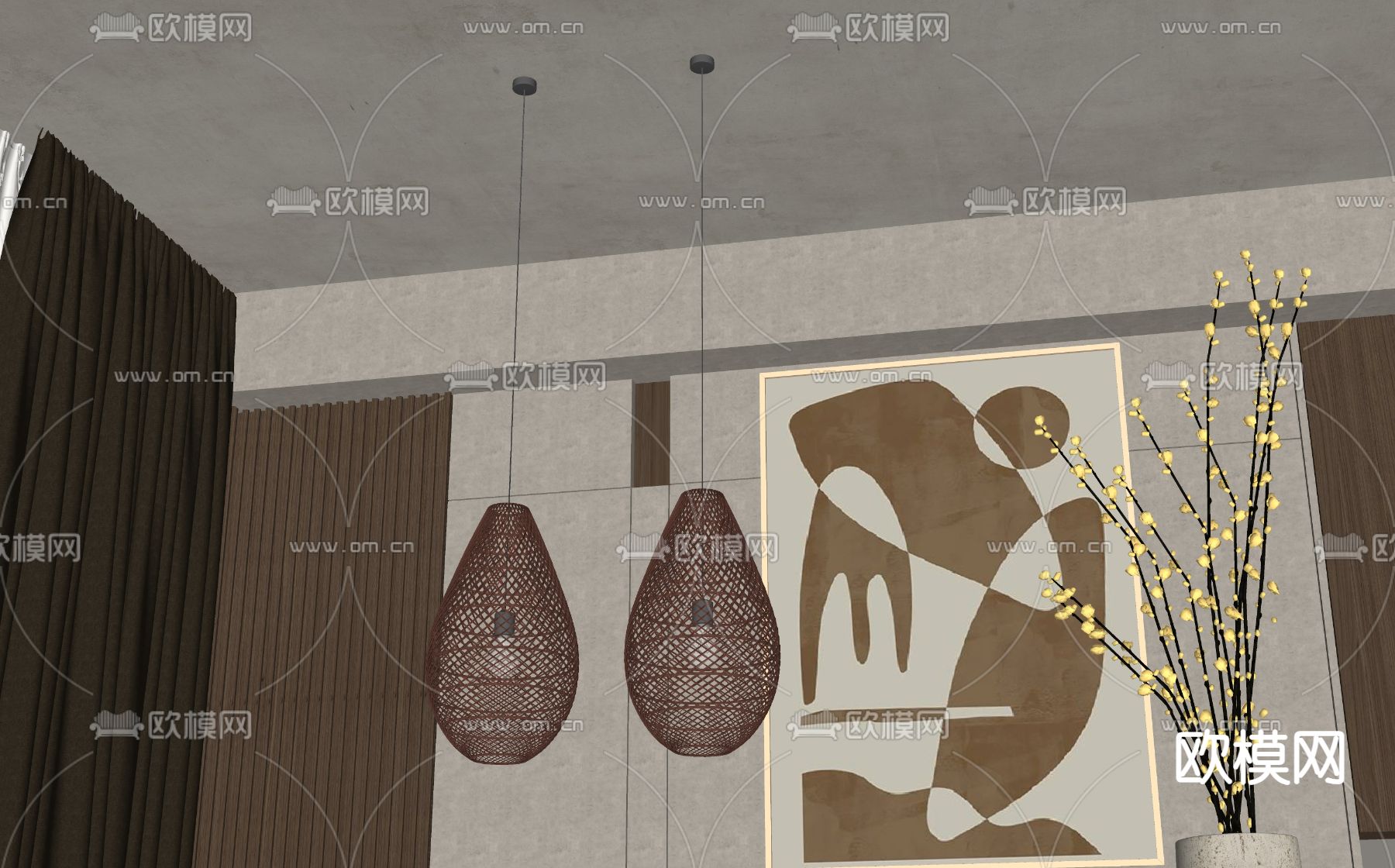 侘寂风吊灯su模型下载（渲染图2）