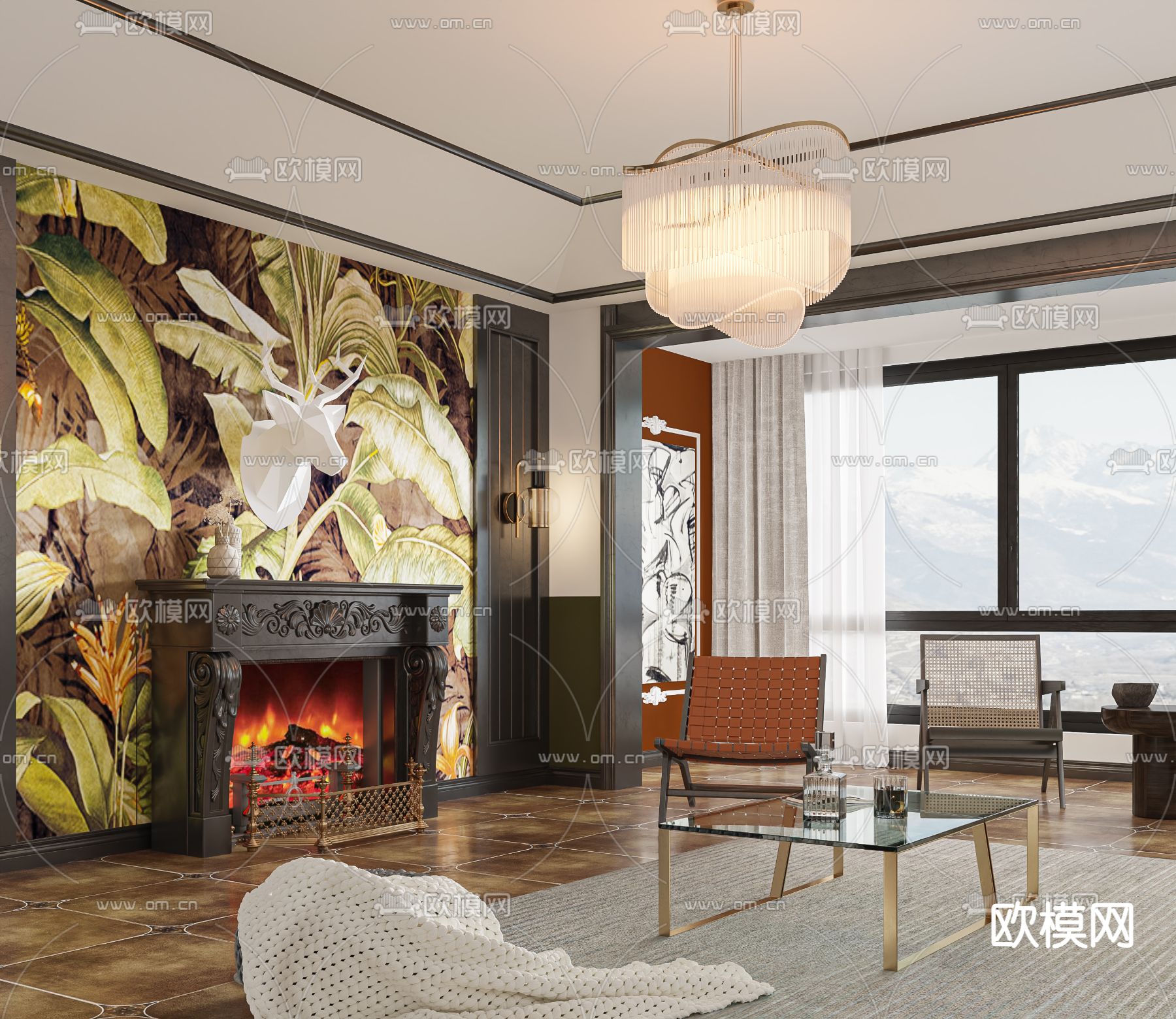 美式客餐厅su模型下载（渲染图3）