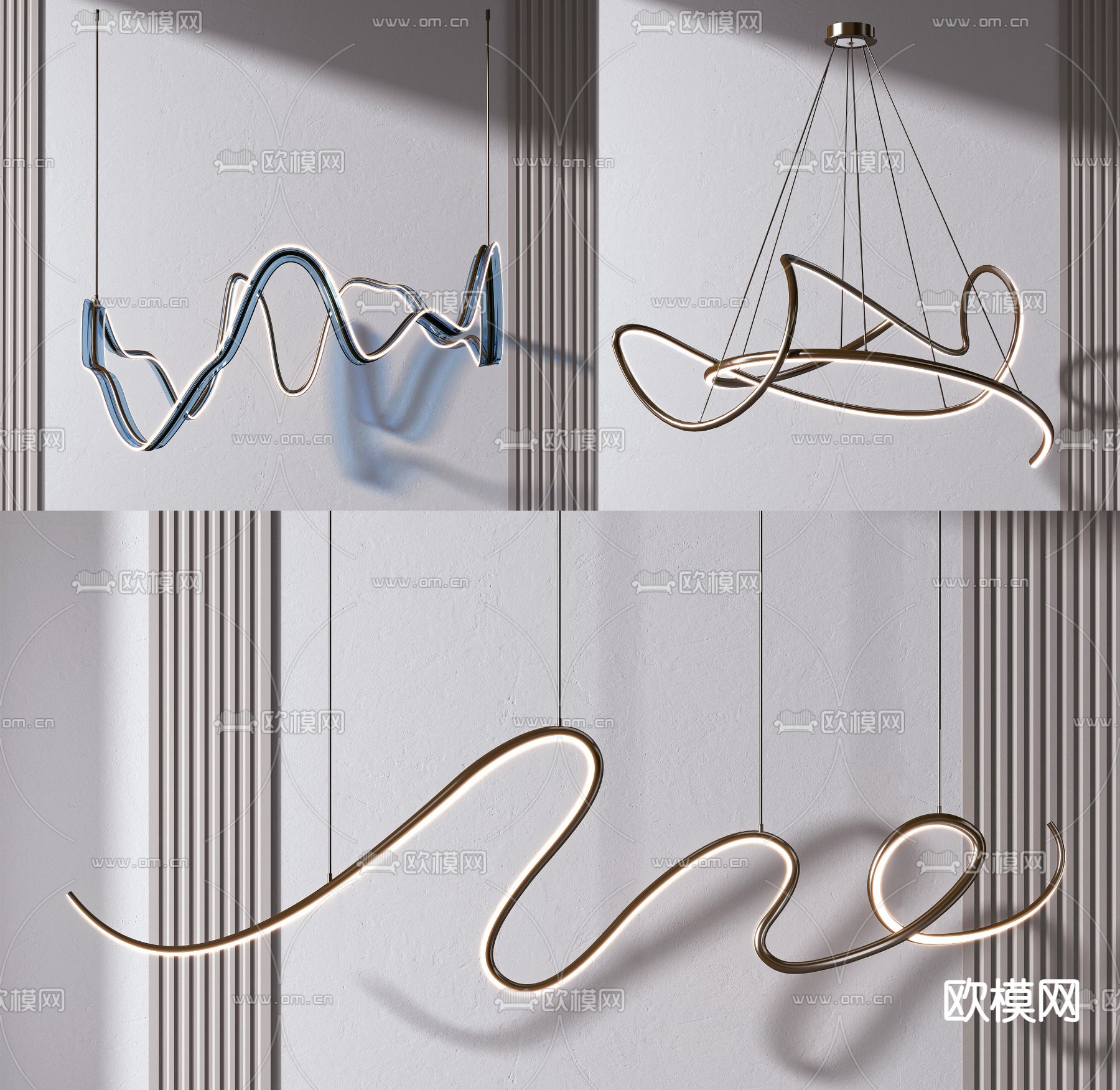 曲线吊灯su模型下载（渲染图1）