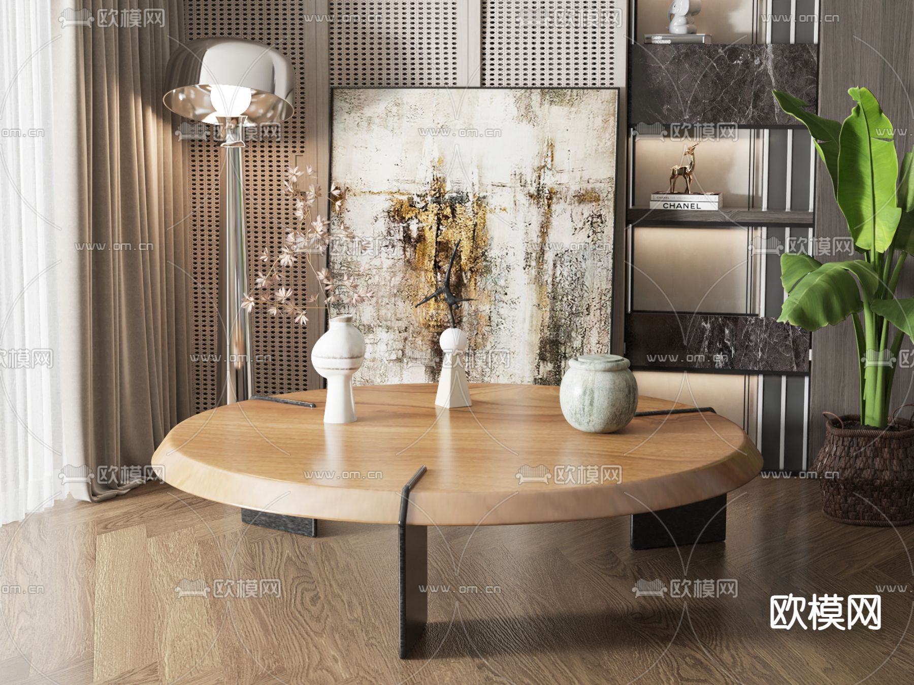 现代茶几su模型下载（渲染图1）
