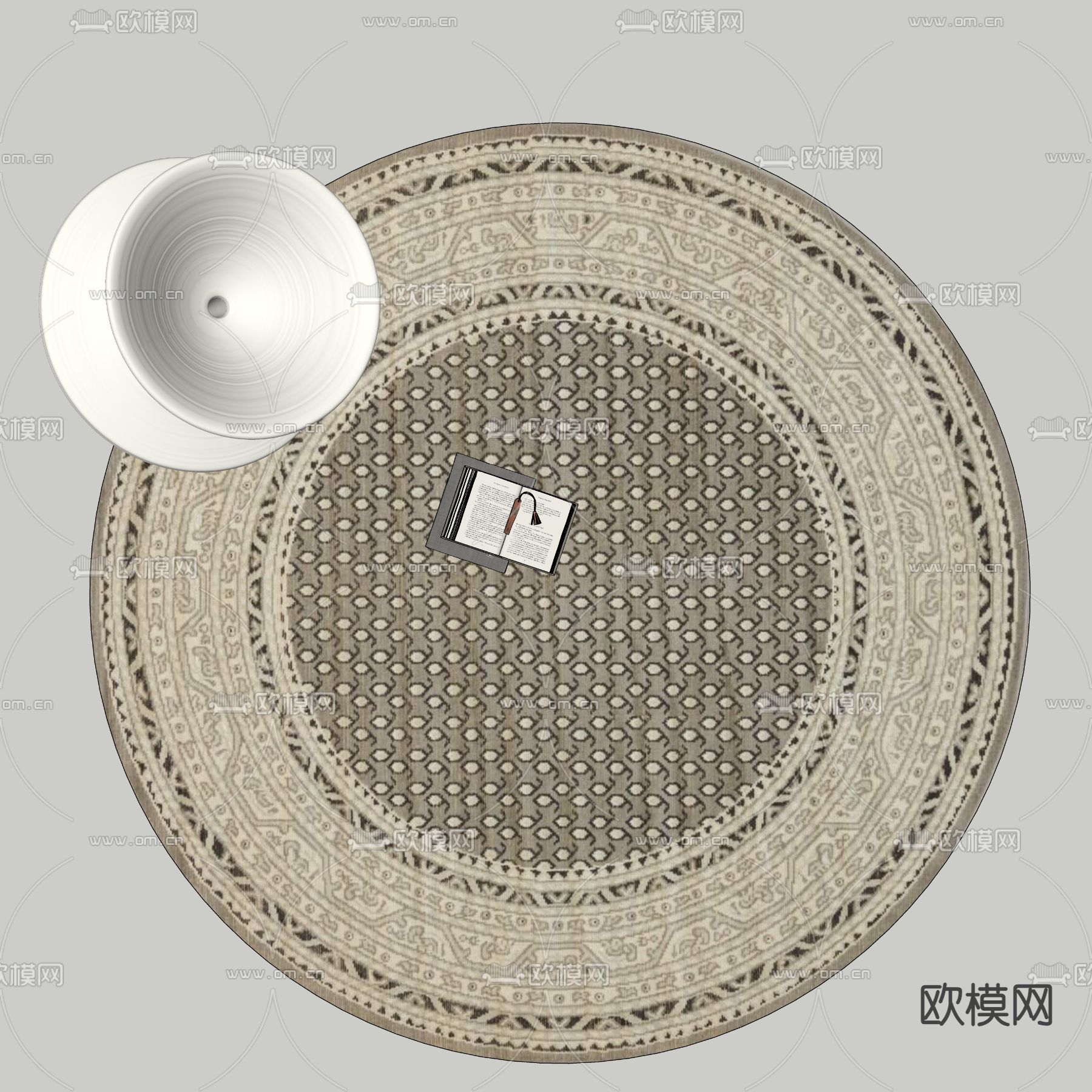 圆形地毯 剑麻地毯su模型下载（渲染图2）